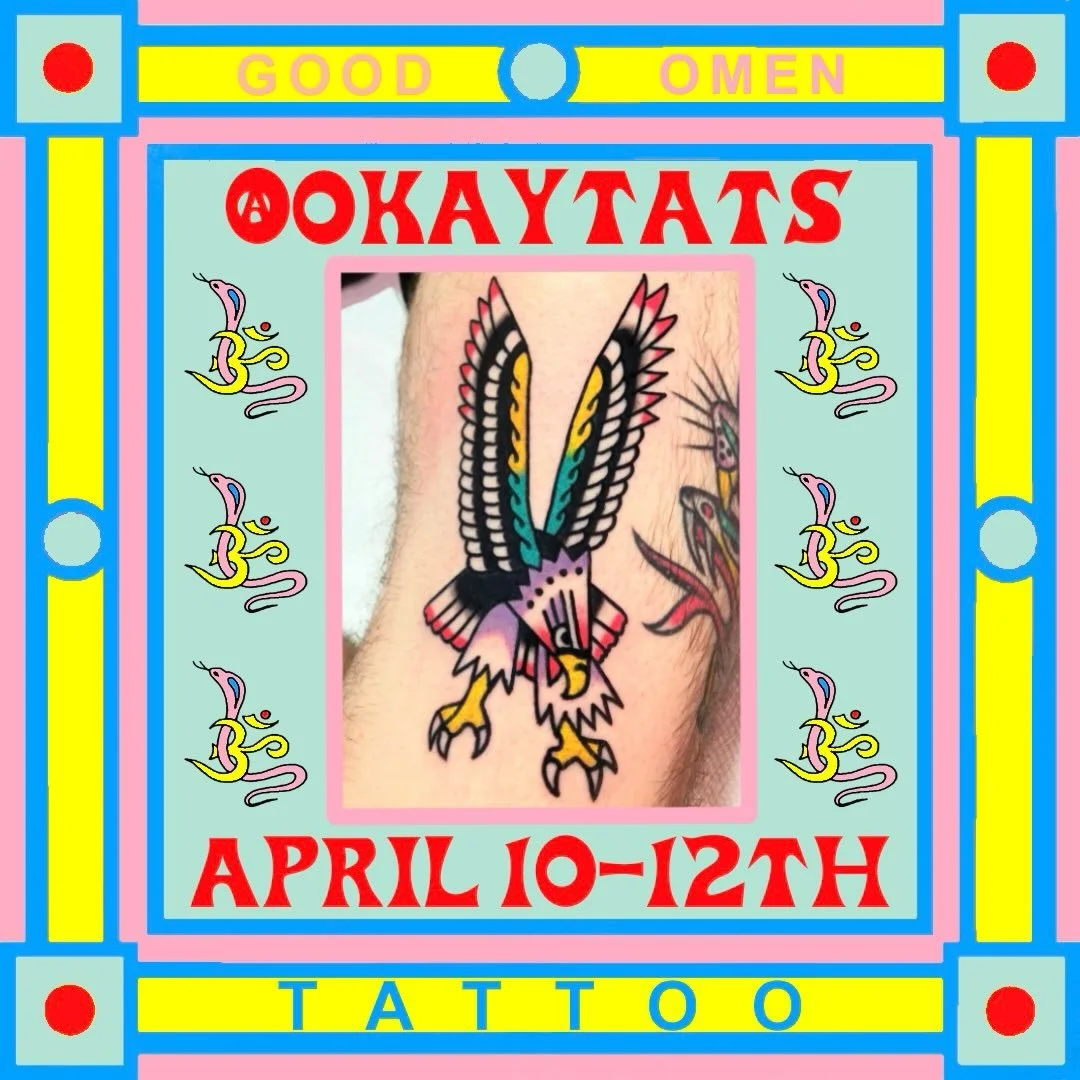 🌷🌧️April guest schedule 🌷🌧️
Please contact artists directly to book ↙️↙️↙️
*Artists who are fully booked may still be accepting waitlist requests ☀️🦋
@okaytats 4/10-12 *FULLY BOOKED
@peytonlrobinson 4/10-12 *DM her to book
@speightxtattoo 4/15-1