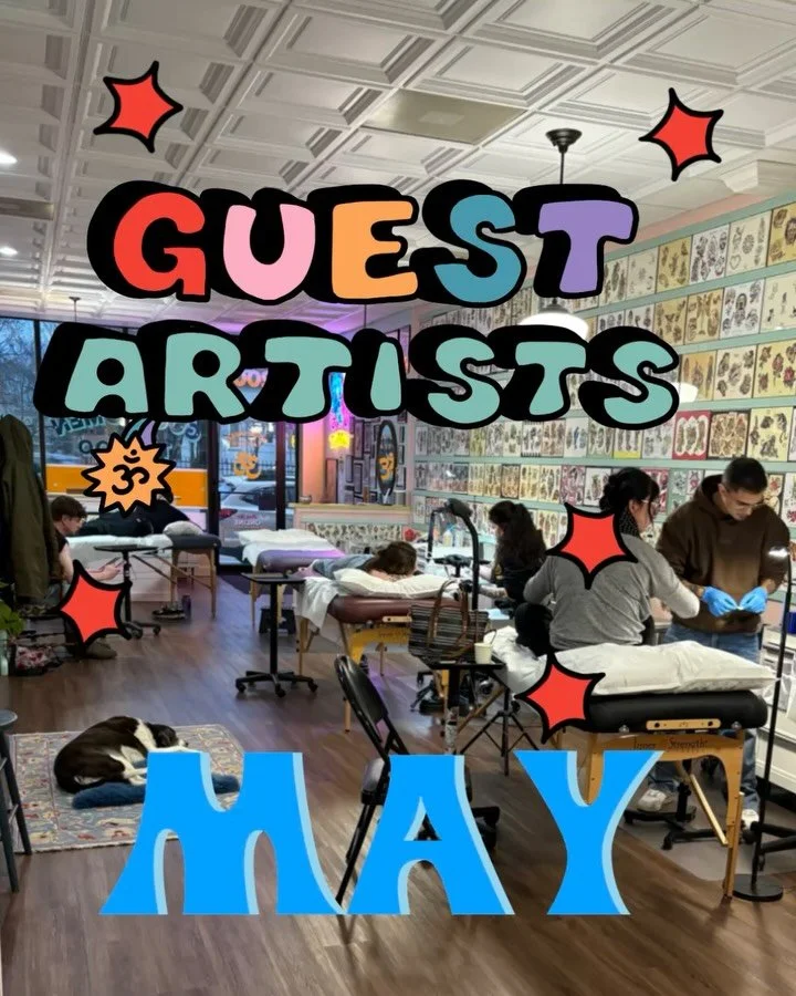 🌷Updated guest list for May 🌷
Please contact guests directly to book ↙️↙️↙️

@flanlo 5/5-10 *FULLY BOOKED
@caseydavistattoo 5/7-9 *DM him to book
@albertinodabologna 5/7-10 *DM him to book 
@leila.oko 5/13-14 *link in her bio to book
@izaiahyelle 5