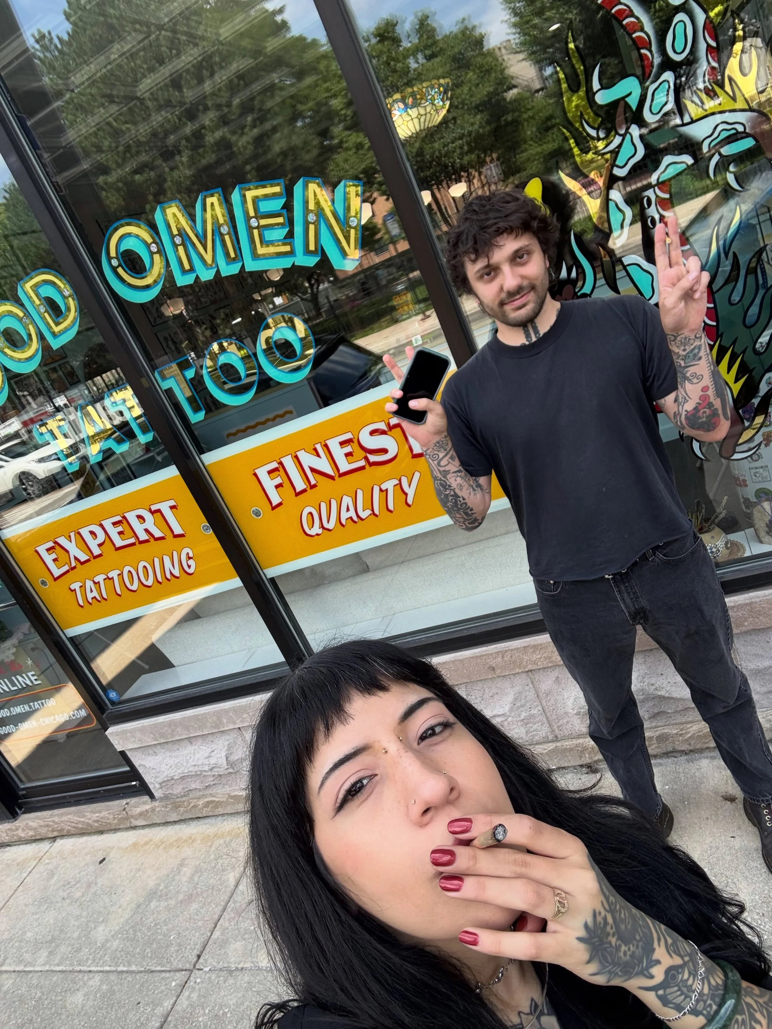 Thank you to @crispy.ray @1800calnow &amp; @amado_bird for making time to tattoo with us 🕉️🕉️🕉️ They brought the charisma, uniqueness, nerve and talent. Check them out at their home bases, @lombardstreettattoo &amp; @heartofgoldtattooclub 
 💚🧡❤️