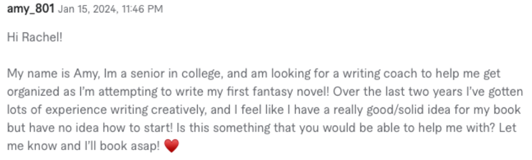 Amy's first message to Rachel