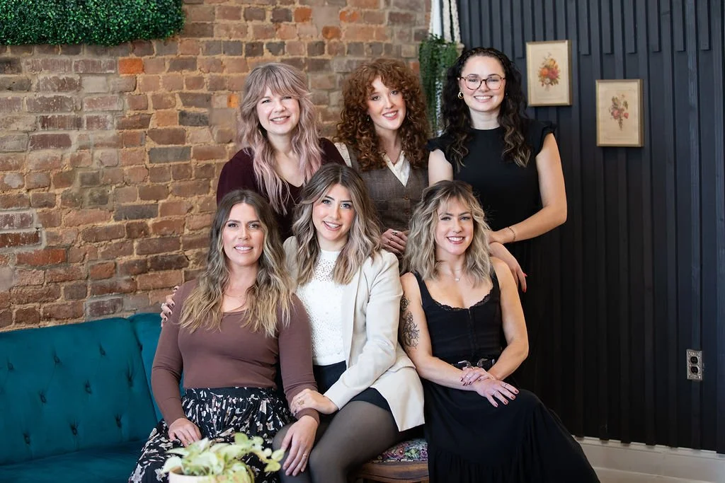 salon team with cut specialist, curl specialist, vibrant hair specialist, balayage specialist, grey blending