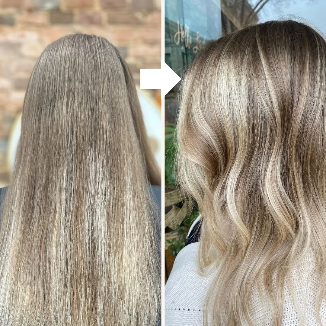 before and after pic of partial lightening session on blonde hair
