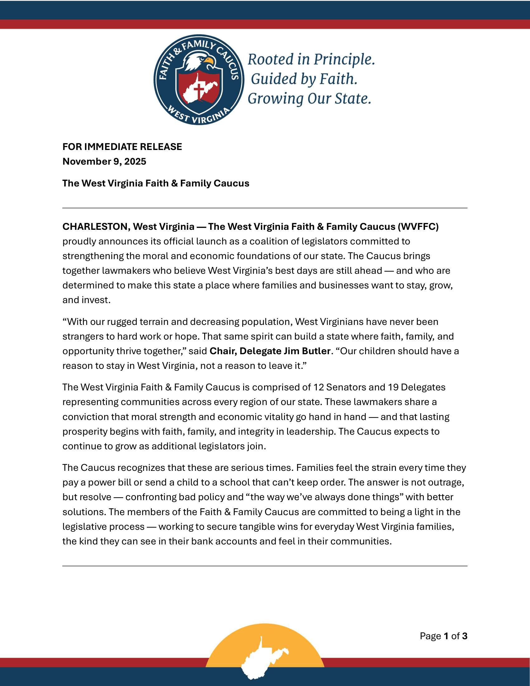 Press Release - WV Faith &amp; Family Caucus