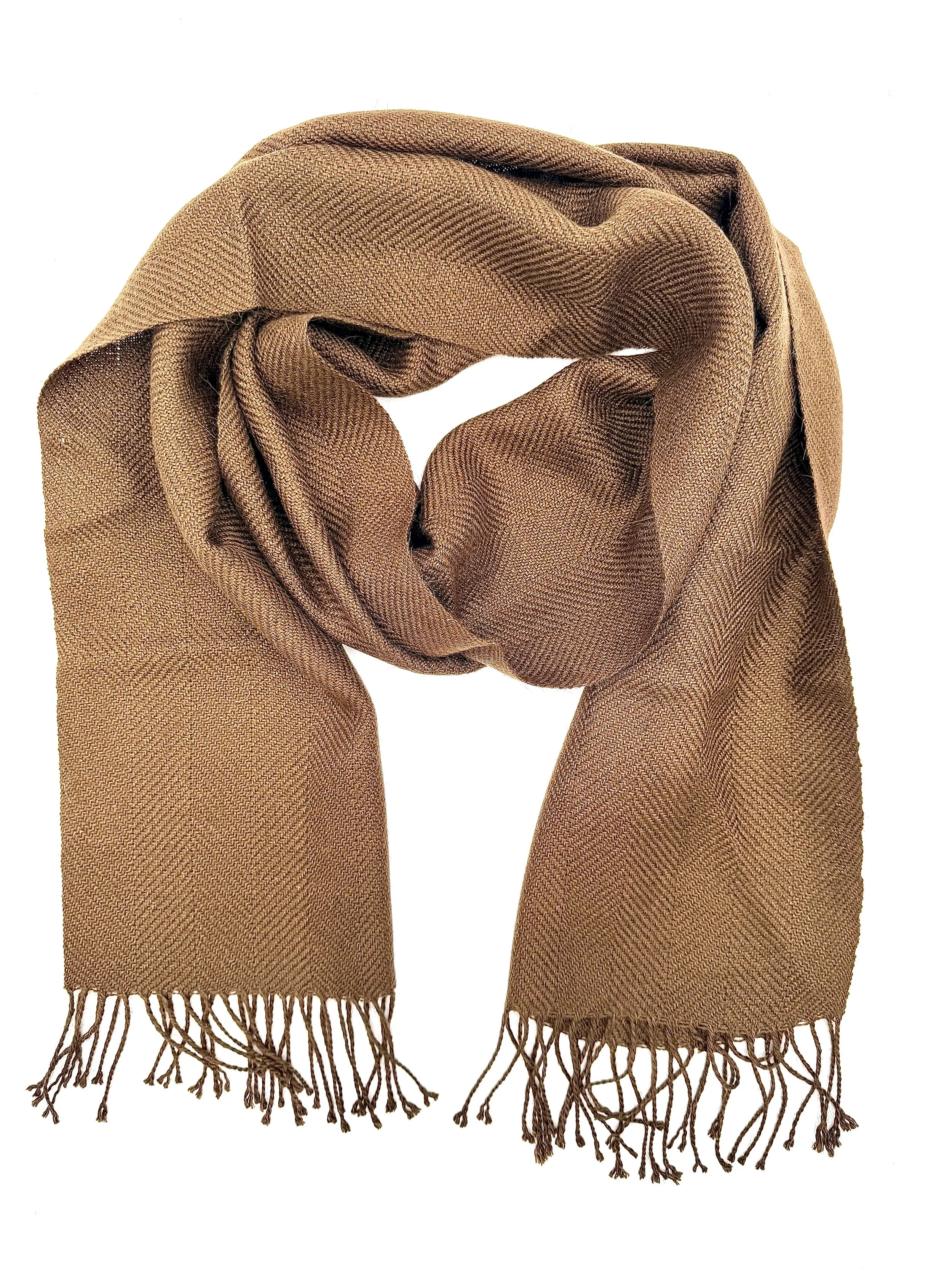 Hand-Knitted Baby Alpaca Scarf Color Camel