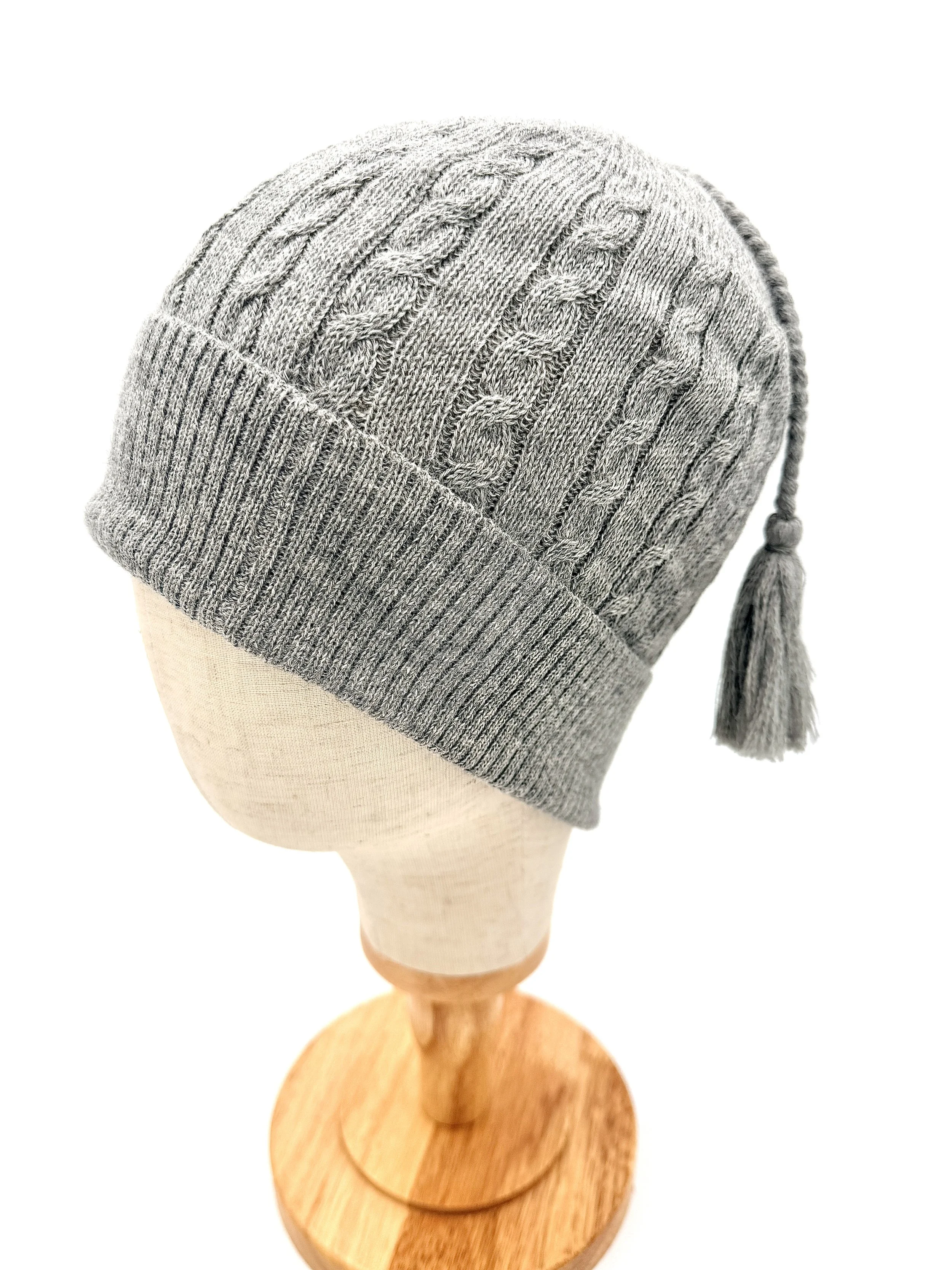 Baby Alpaca Hat with Tassels Color Grey