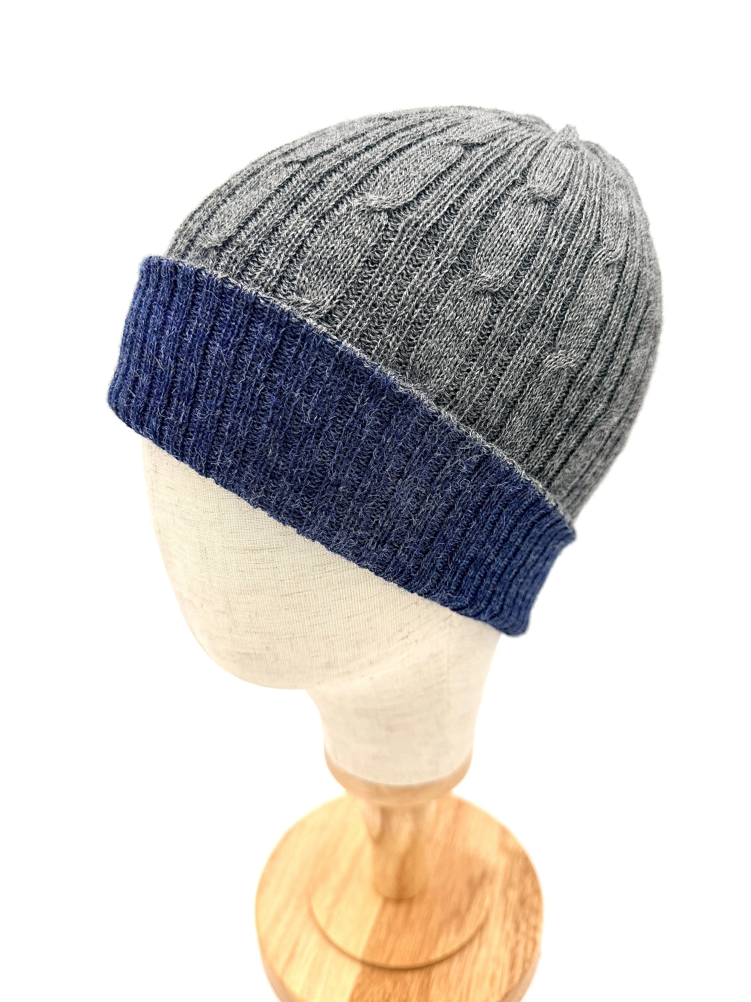 Reversible Baby Alpaca Hat Color Blue/Grey