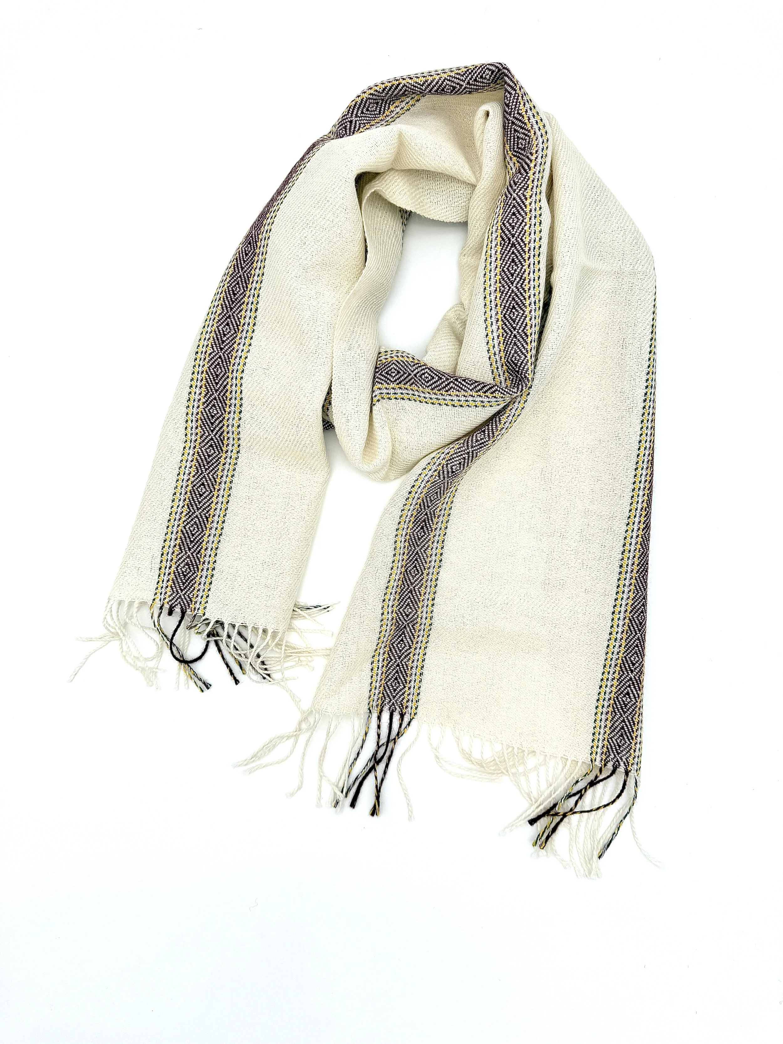 Hand-Knitted Baby Alpaca Scarf Color Cream and Brown