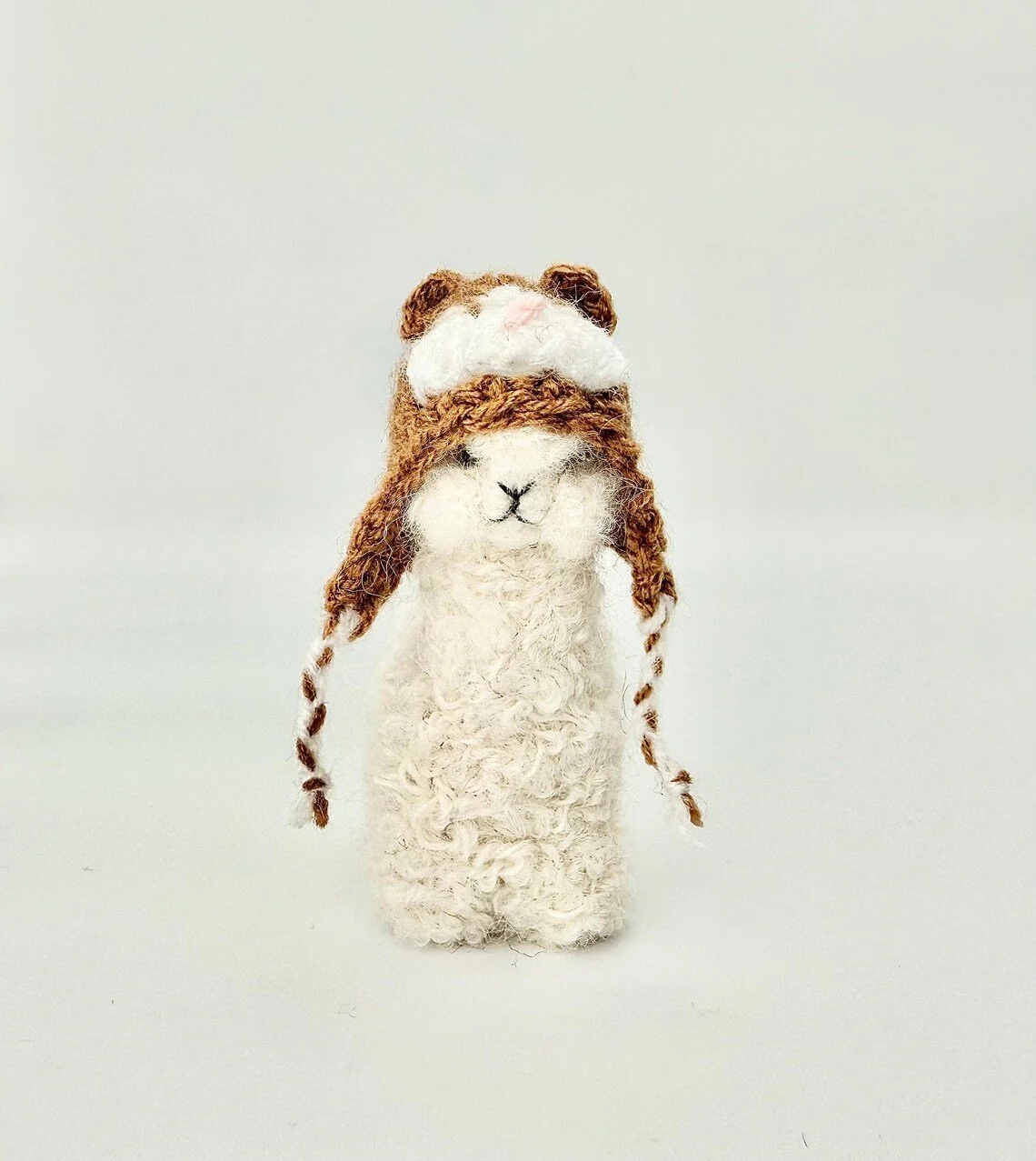 Alpaca Figurine With Needle Felt - Guinea Pig (Chullo) Hat (removable)