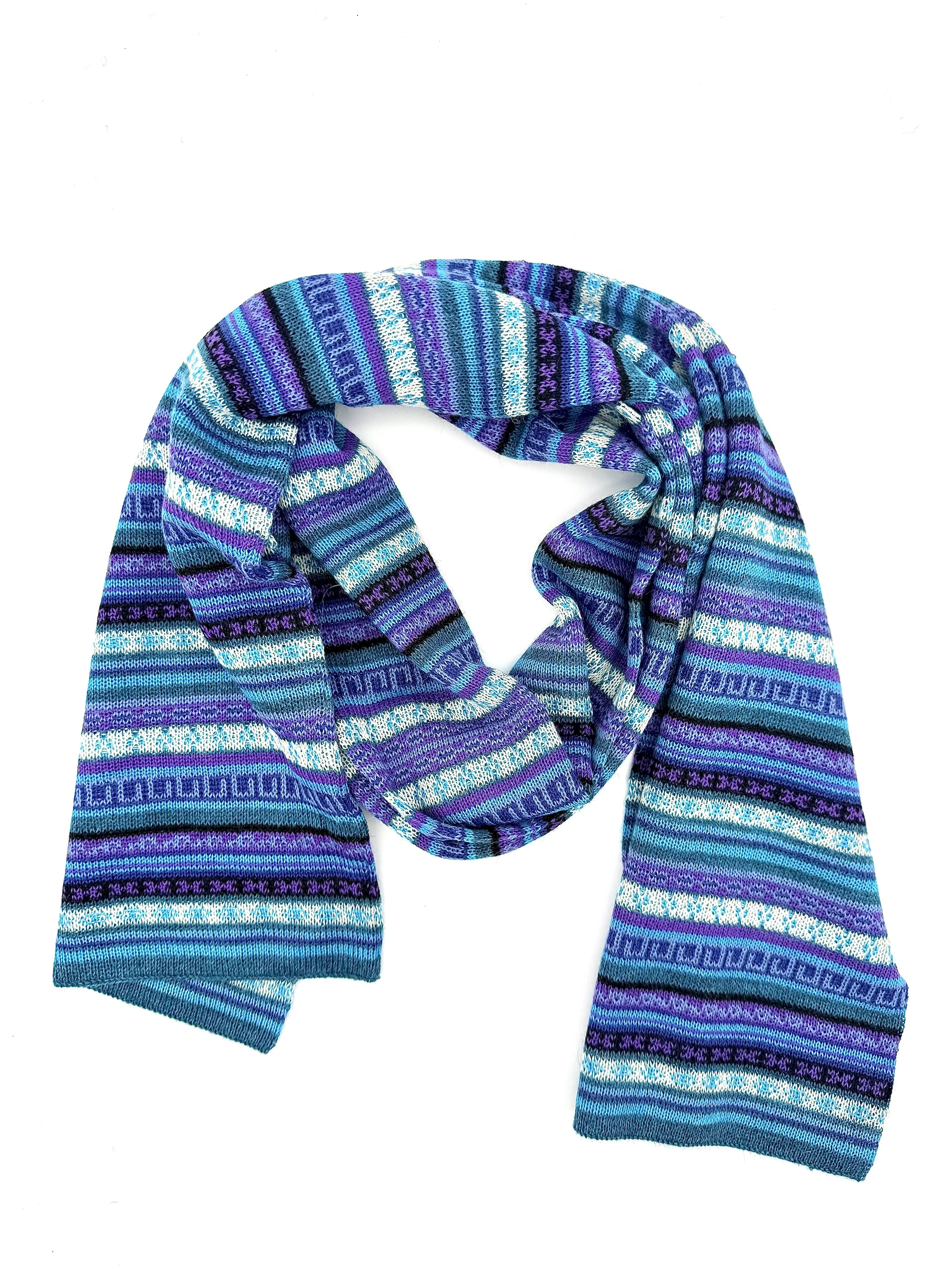 Hand-Knitted Baby Alpaca Scarf Multicolored Blue