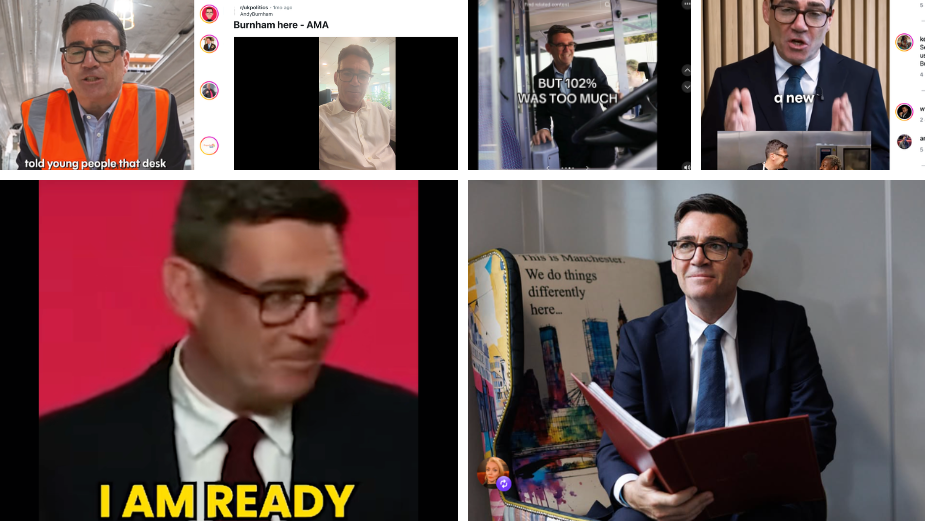 A collage featuring Andy Burnham's social strategy