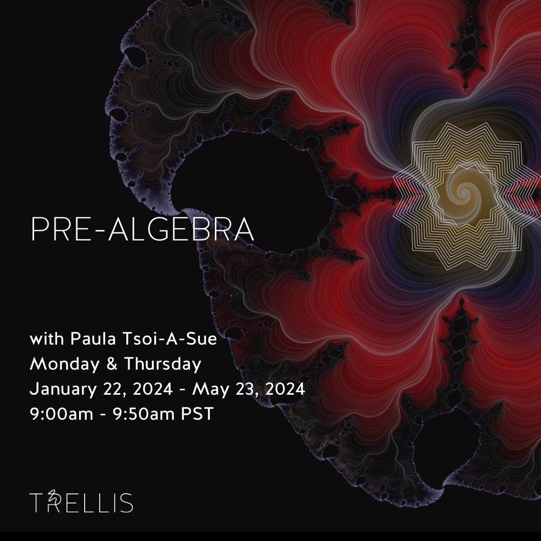 Pre-Algebra with Paula Tsoi-A-Sue

Ages
11 - 18+ yrs
Dates
Mon, Thu
Jan 22, 2024 - May 23, 2024
31 classes
Time
9:00am - 9:50am PST
Location
2732 Montrose Ave, Glendale, CA 91020
Instructor
Paula T.
Capacity
10 students

Class Experience
This course 
