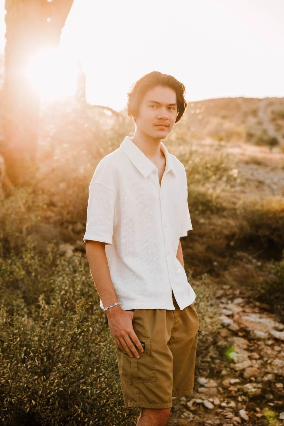 Teenage boy by a cactus on South Mountain Phoenix