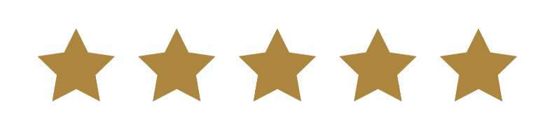 Five gold stars in a row on a white background.