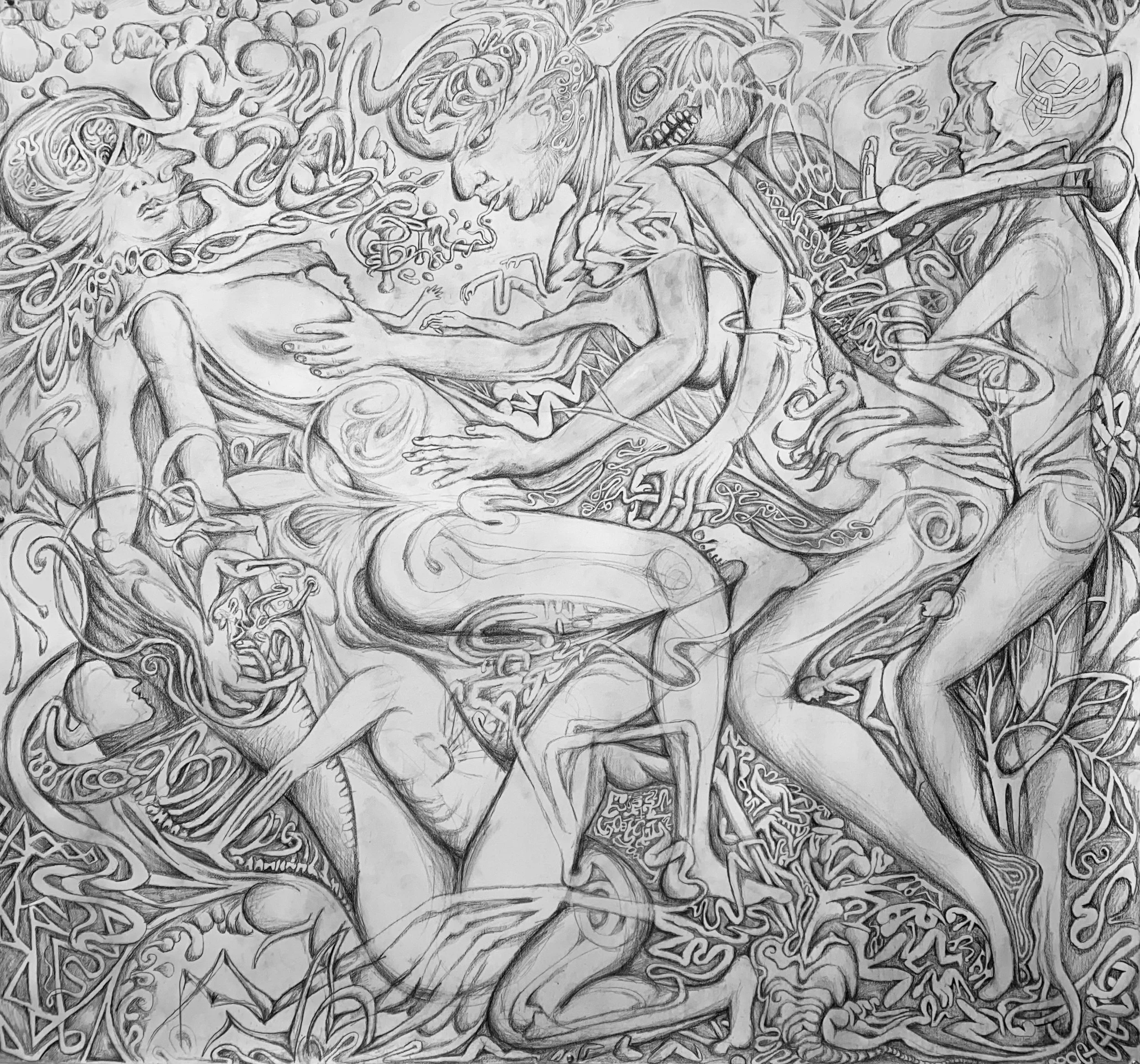 Jouissance, 2025, graphite on paper, 53 x 53"