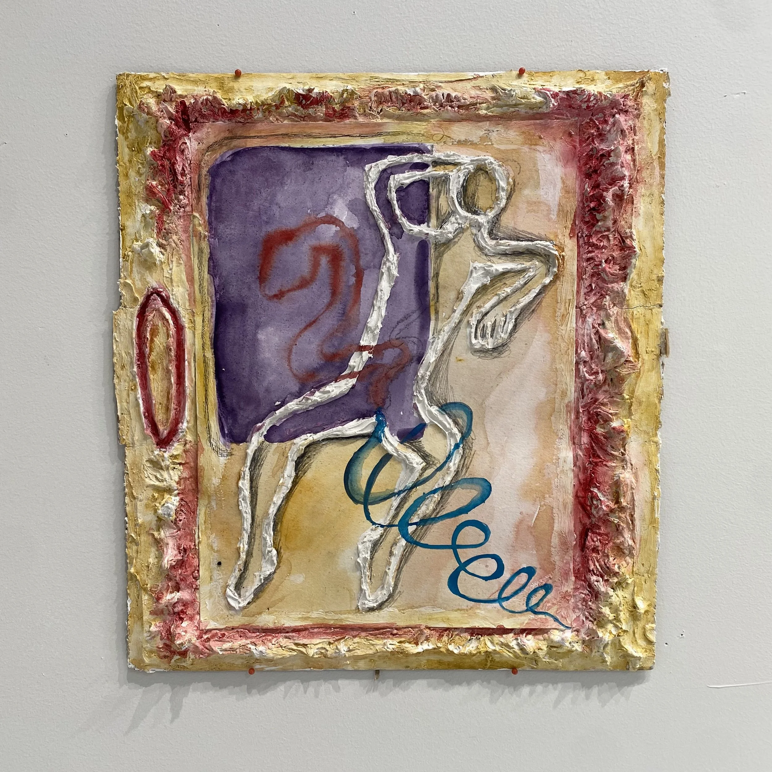 Phallus, 2025, spackle and gouache on paper and cardboard