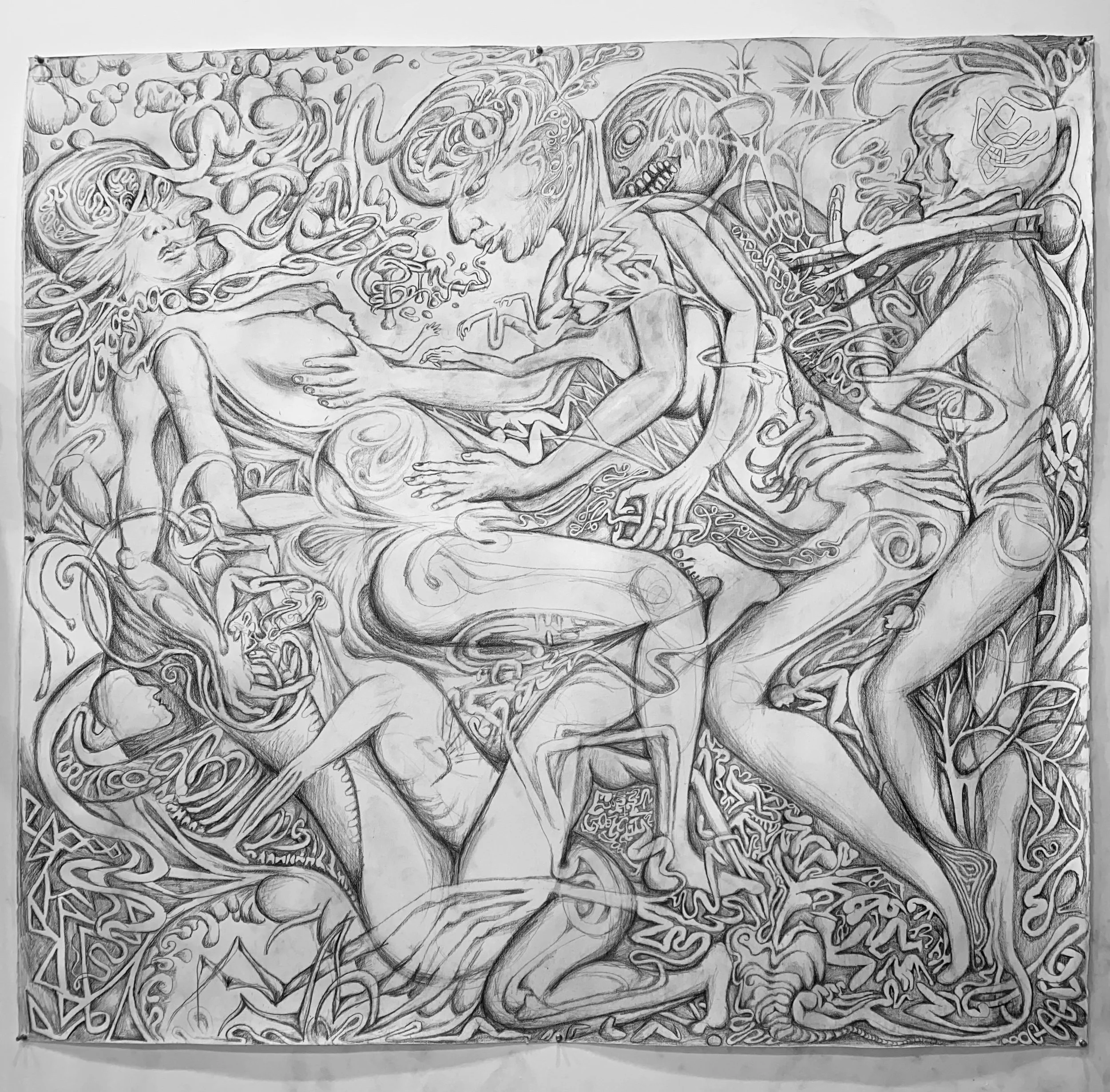Jouissance, 2025, graphite on paper, 50 x 53"
