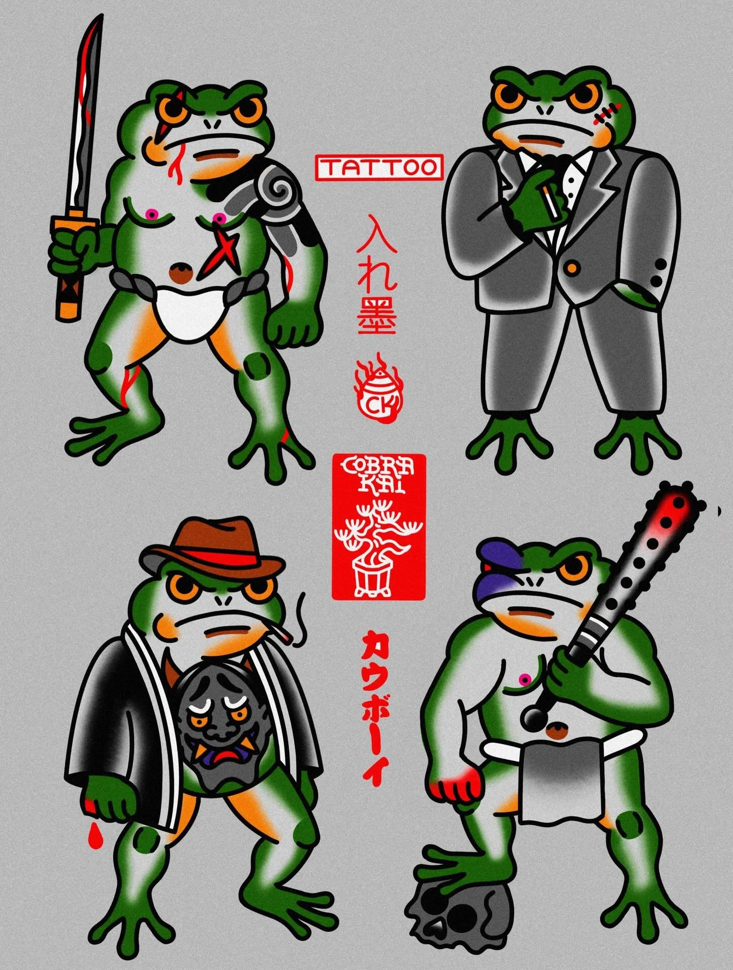 Yakuza frogs 🐸 ヤクザ
available as tattoos: 
📍Paris @baby.jane.tattoo.parlor 
📍Dresden @peace.date.shop