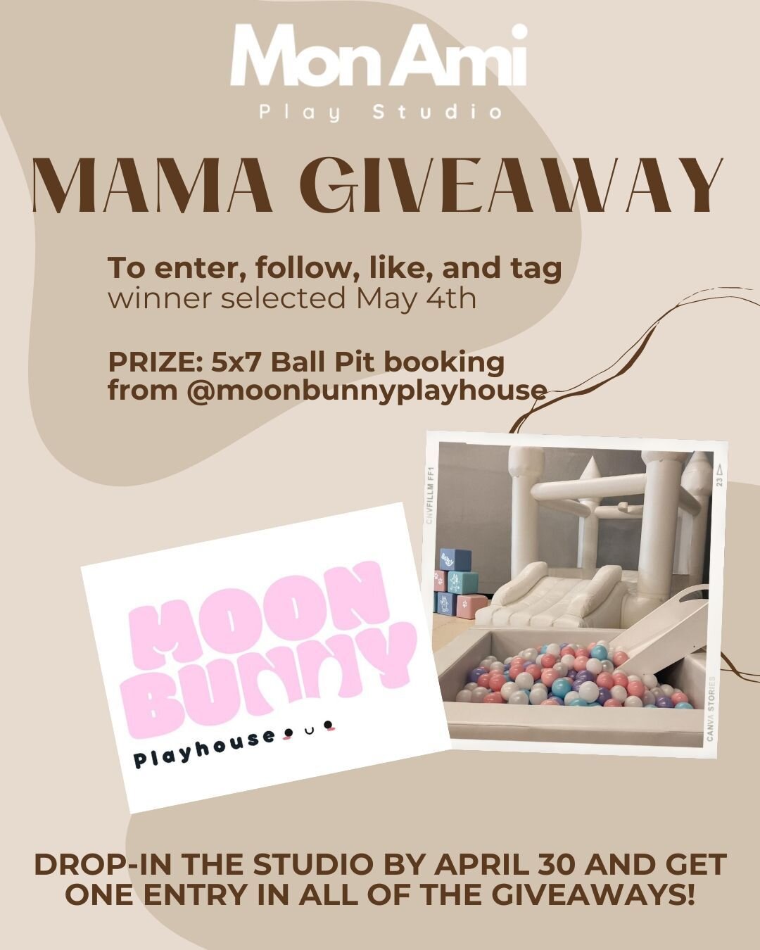 2024 MAMA GIVEAWAY DETAILS: 
If your kiddos loved our ball pit, we bet they'll love this 5x7 Ball Pit prize from @moonbunnyplayhouse! Book at your house or at our studio for a special birthday! 

To enter the drawing for this specific prize: FOLLOW t
