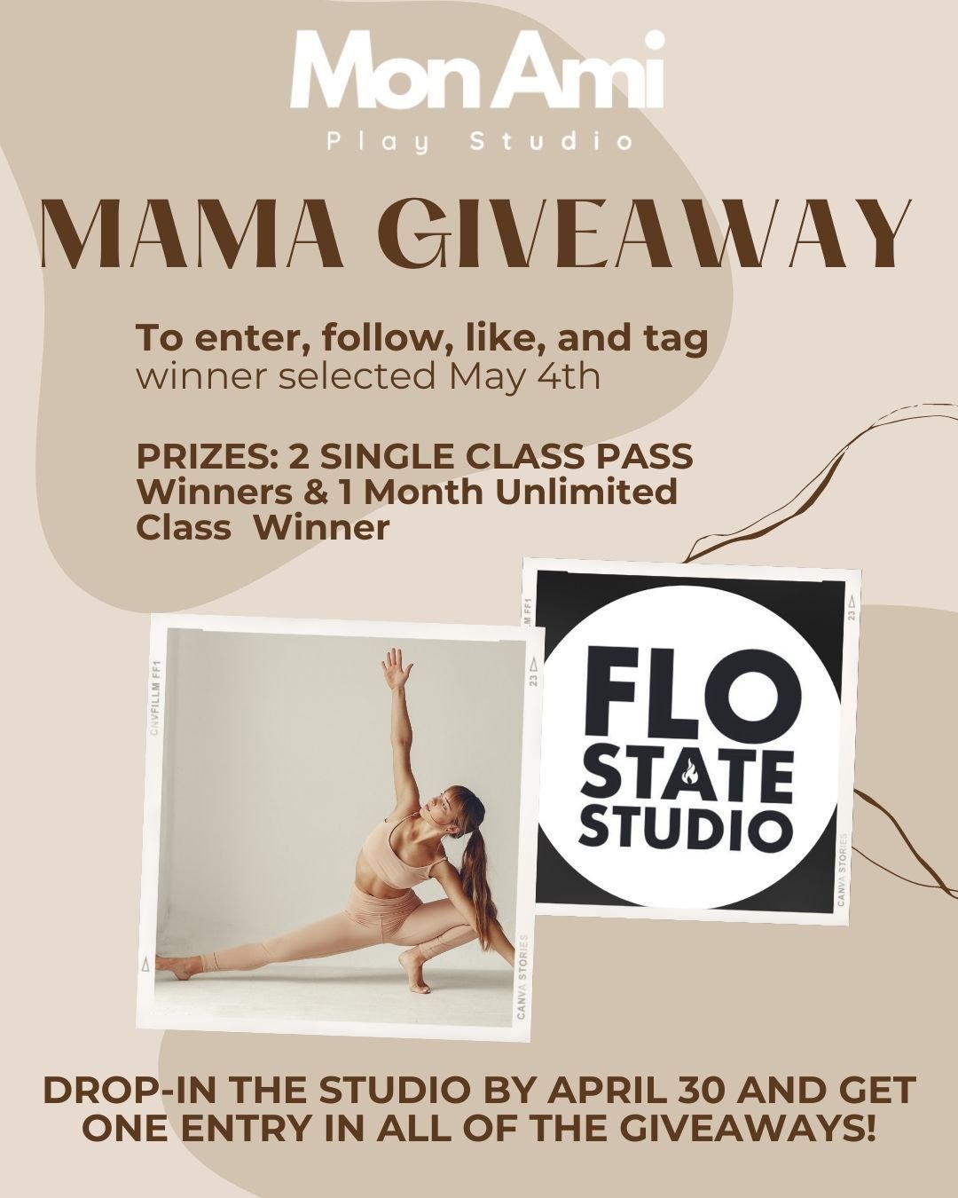 2024 MAMA GIVEAWAY DETAILS: 
Yoga &amp; Pilates mamas - this one is for you! @flostatestudio has offered prizes for THREE special mamas!  Enter and you can win a single class pass or a one month unlimited class pass! 

To enter the drawing for this s