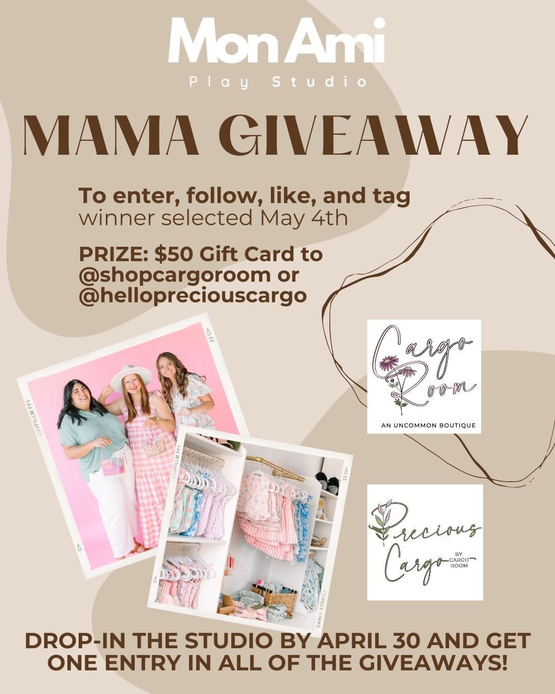 2024 MAMA GIVEAWAY DETAILS: 
Time to treat yourself mama! Enter today's giveaway to win a $50 gift card that can be used for you OR your little thanks to @hellopreciouscargo and @shopcargoroom

To enter the drawing for this specific prize: FOLLOW the