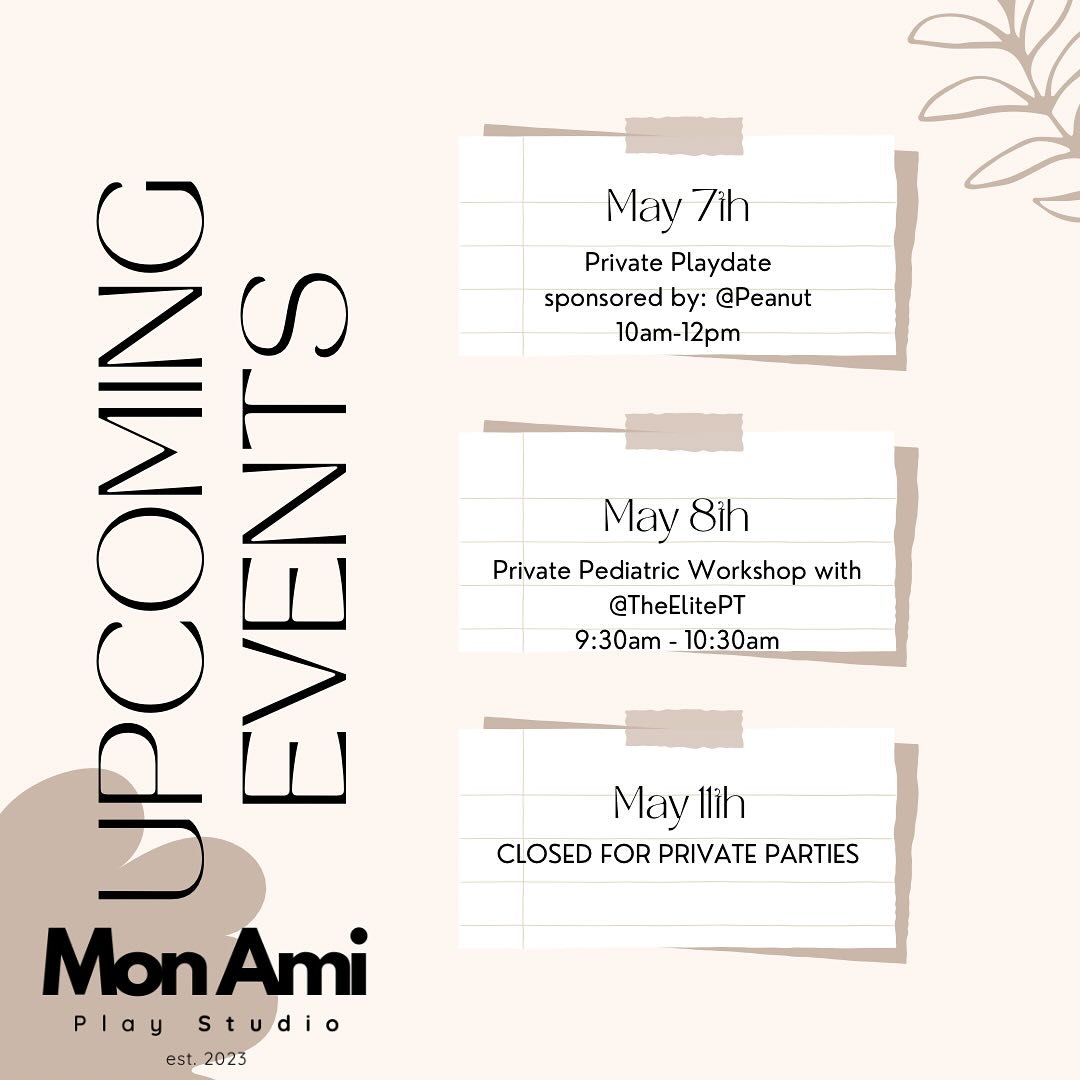 MAY is THE month for MOMS. So many great things happening this month at our studio - from a MAMA GIVEAWAY full of incredible prizes to a private play date party with @peanut and also new partnership to host pediatric workshops with @theelitept and al