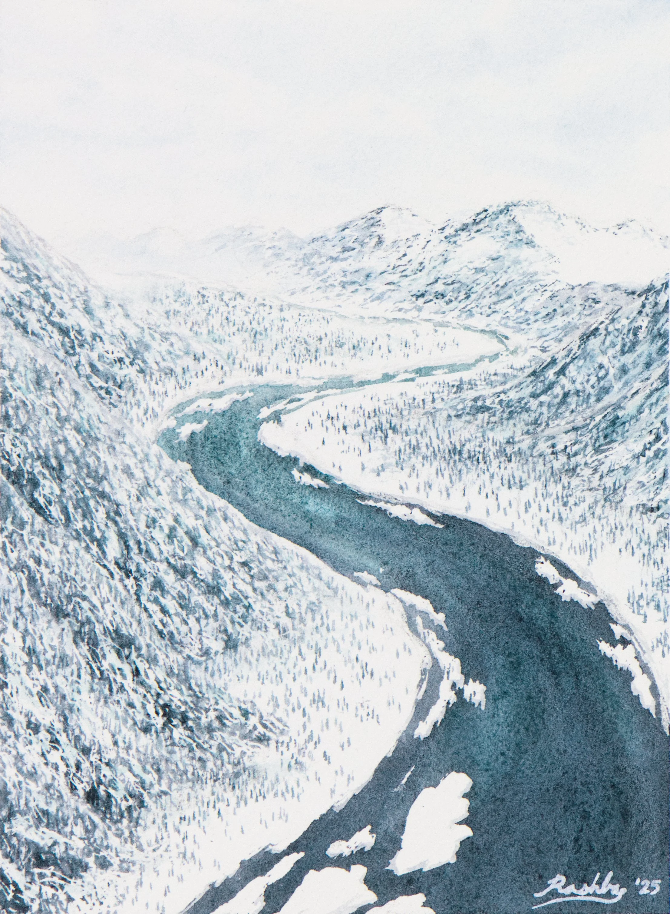 'Flowing Thread', watercolor on Arches cold press paper, 6x8" unframed, 2025 - available