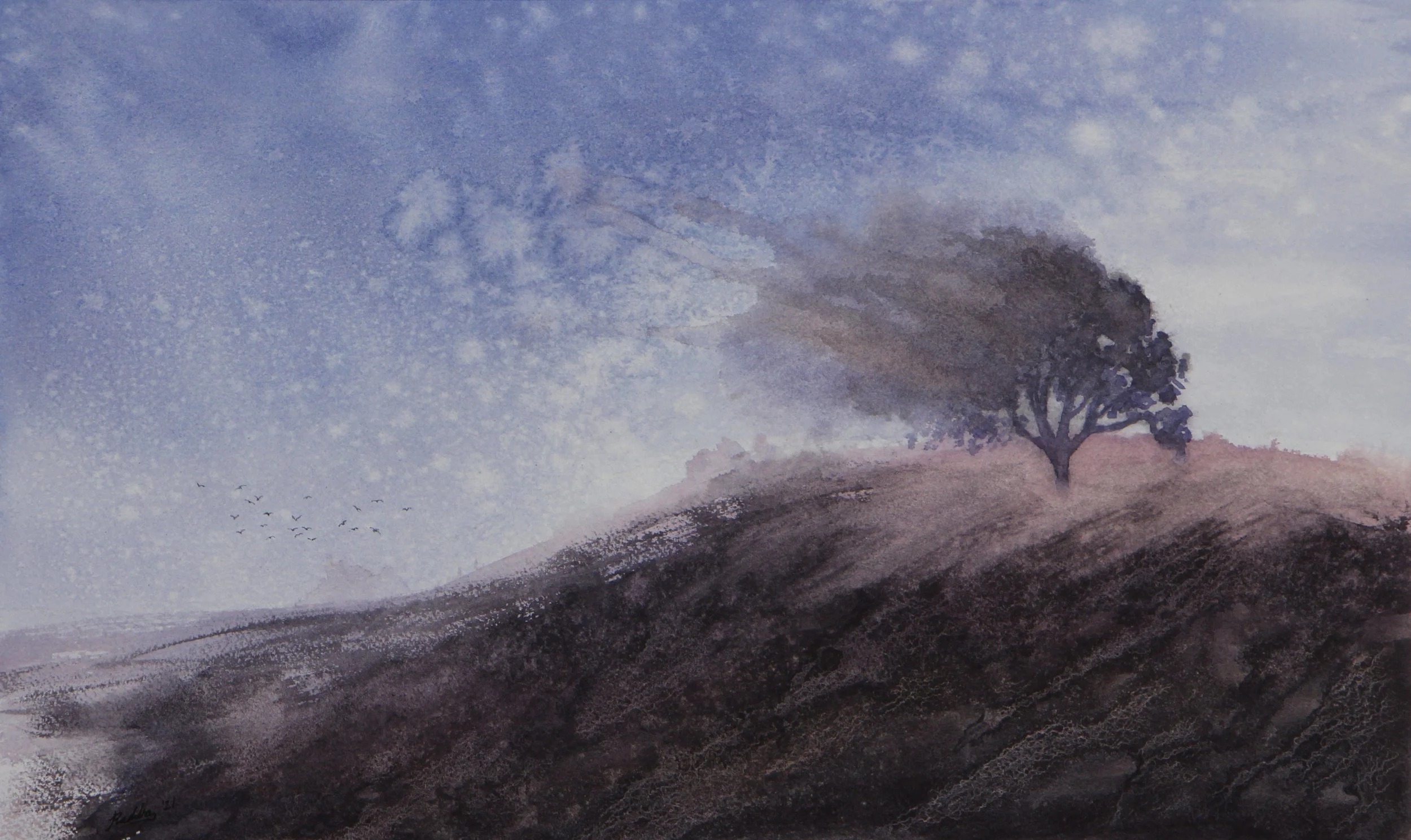 'Malibu Creek Fire', watercolor on Arches cold press paper, 17” x 10 1/8” unframed, 2021 - SOLD