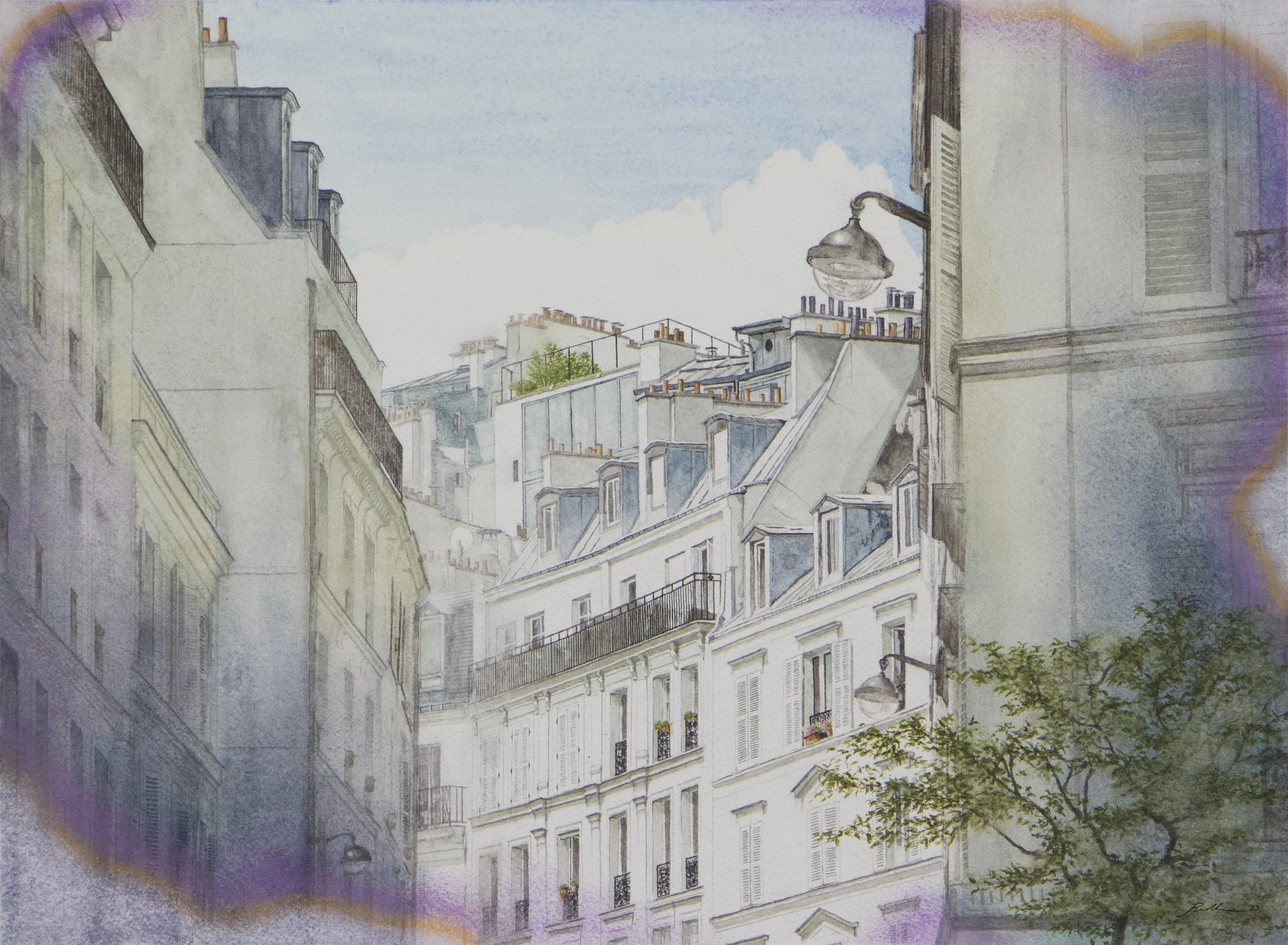 'Stratified Peak', watercolor on Arches cold press paper, 16x12" unframed, 2023 - available