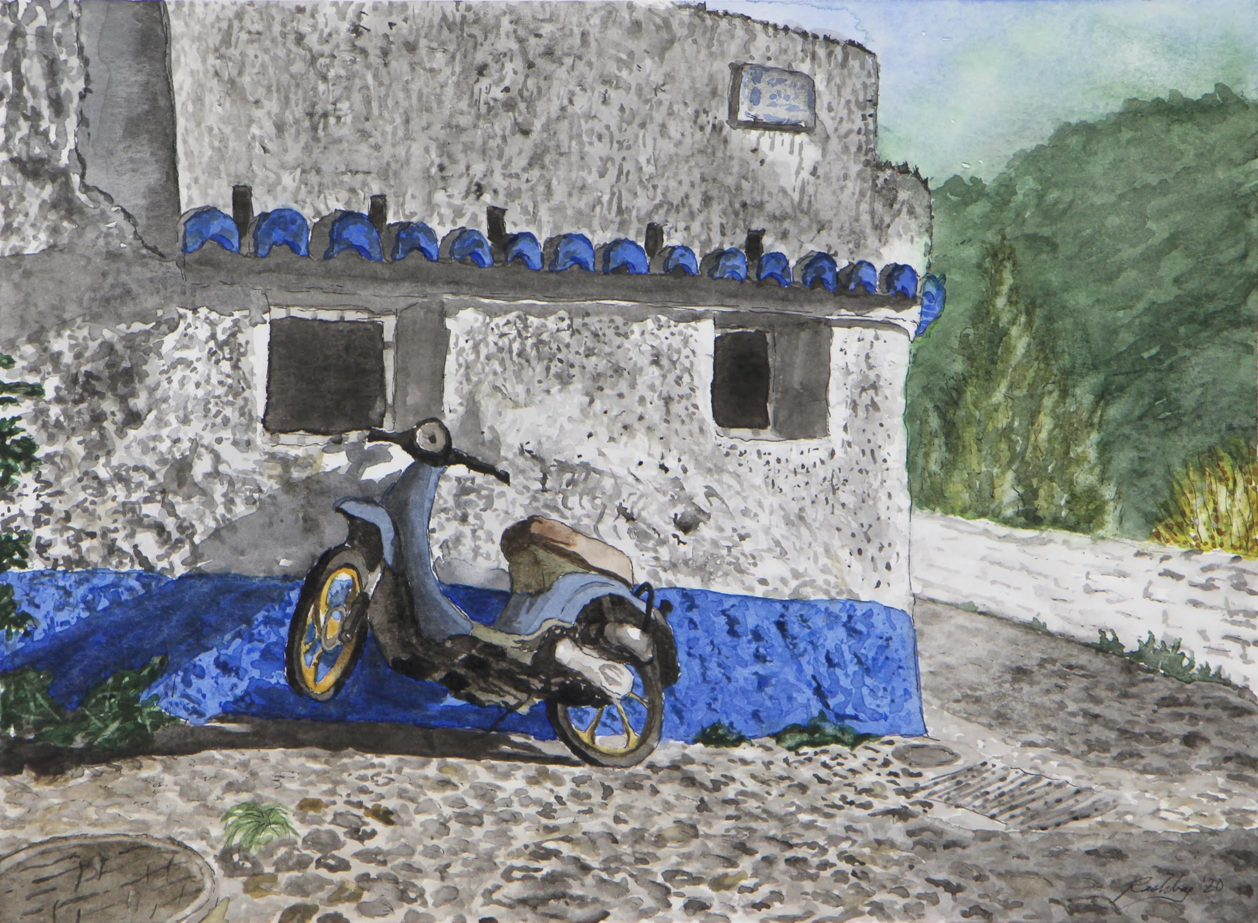 'Un Descanso', watercolor on Strathmore watercolor paper, 11 1/2" x 8 1/2" unframed, 2020 - SOLD