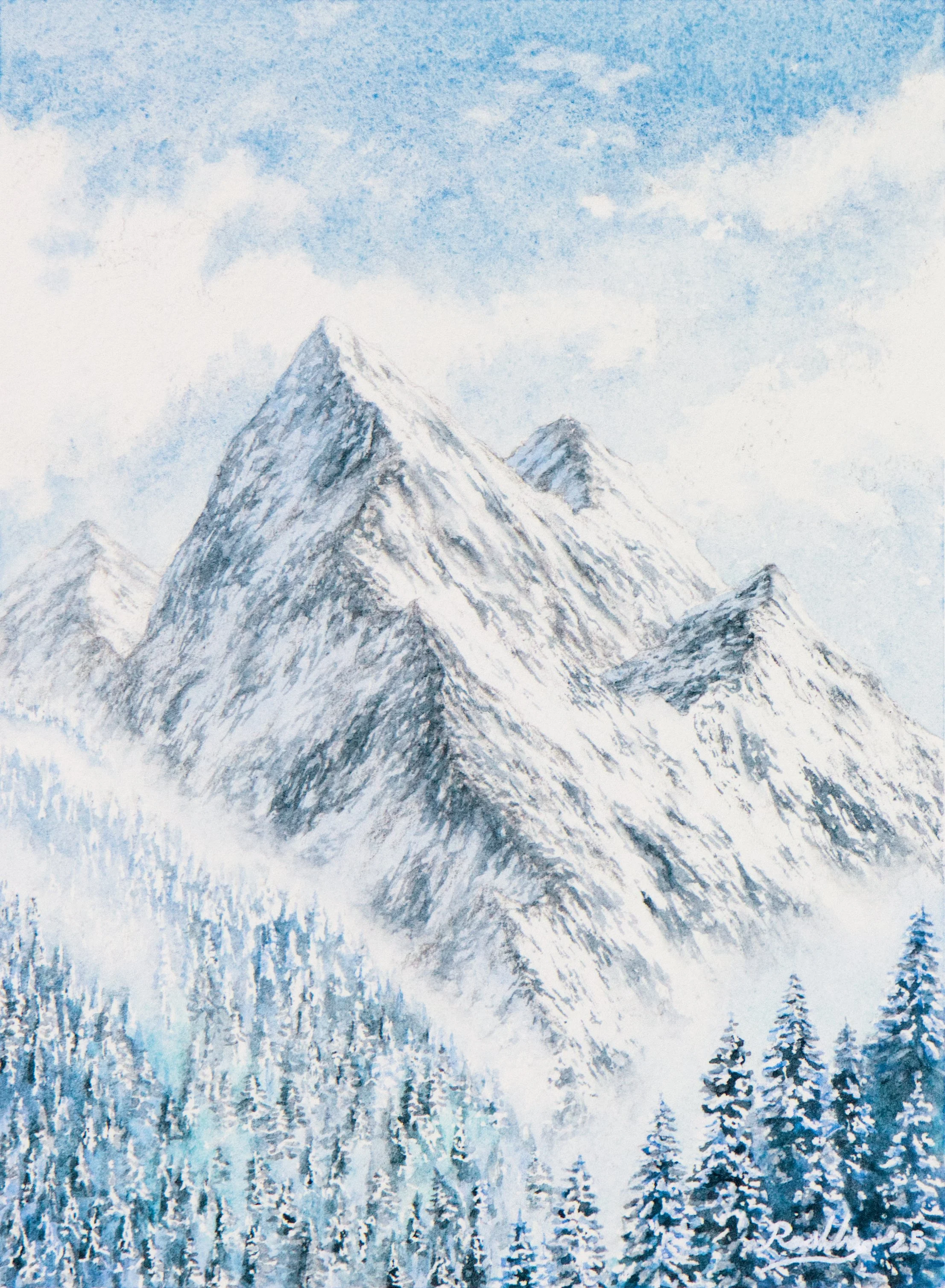 'Reverent Peak', watercolor on Arches cold press paper, 6x8" unframed, 2025 - available