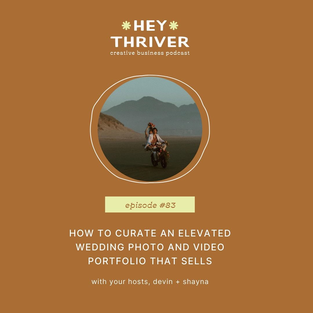 Hey, Thriver! In this episode of the Hey, Thriver podcast Devin and Shay chat all about how photographers and videographers can elevate their portfolios to sell high ticket destination weddings and elopements.

#photographypodcast #photographyeducati