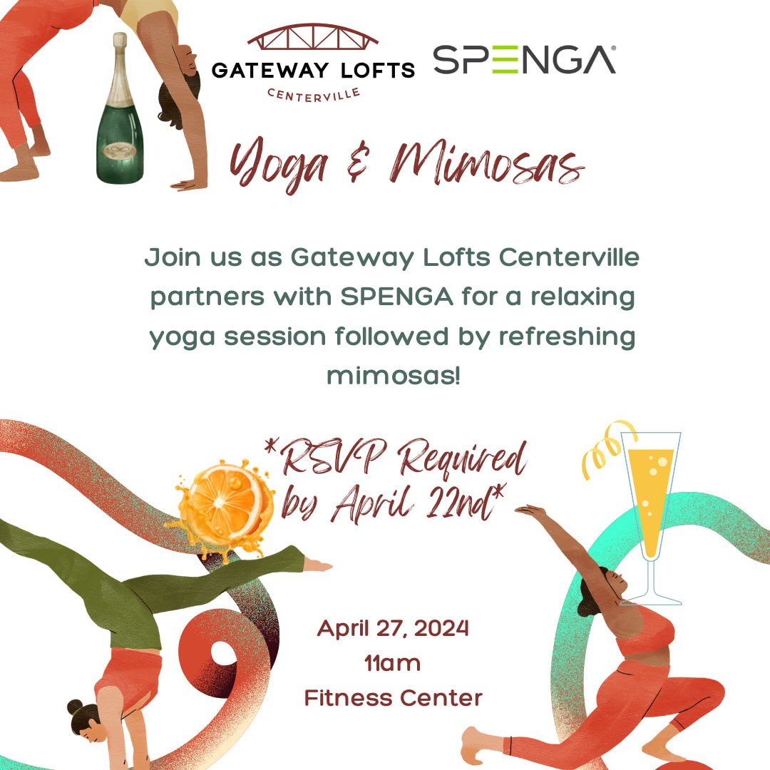 We're partnering with Spenga for Yoga &amp; Mimosas on 04/27! Limited spots left, RSVP today!