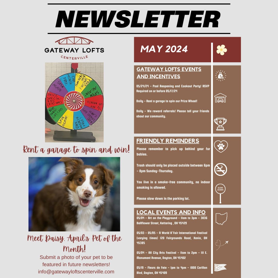 Looking for some fun things to do for the rest of May? Check out our monthly newsletter for local events coming up! 📰😊

#gatewayloftscenterville #centervilleapartments #apartmentliving #community #localevents