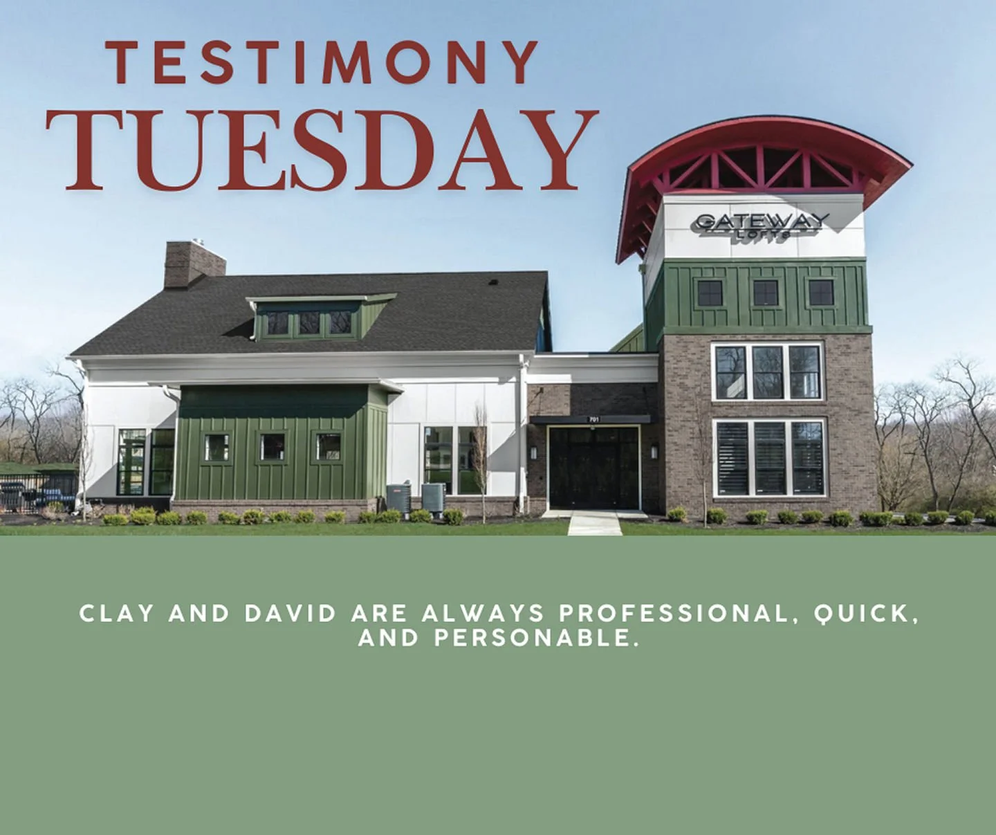 Thank you! We&rsquo;re glad Clay and David consistently provide such great service&mdash;we appreciate your feedback! #GatewayLoftsCenterville #ApartmentLiving #GoogleReview #CentervilleOhio