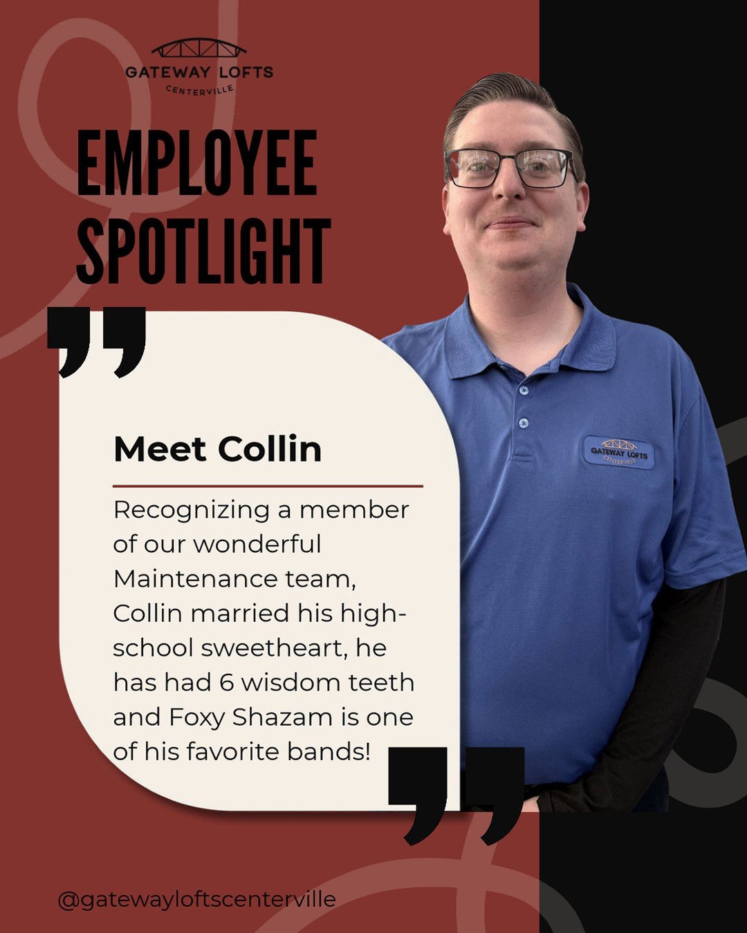 Employee Spotlight: Meet Collin from our Maintenance Team. Making sure to keep our community clean one building at a time ⭐️