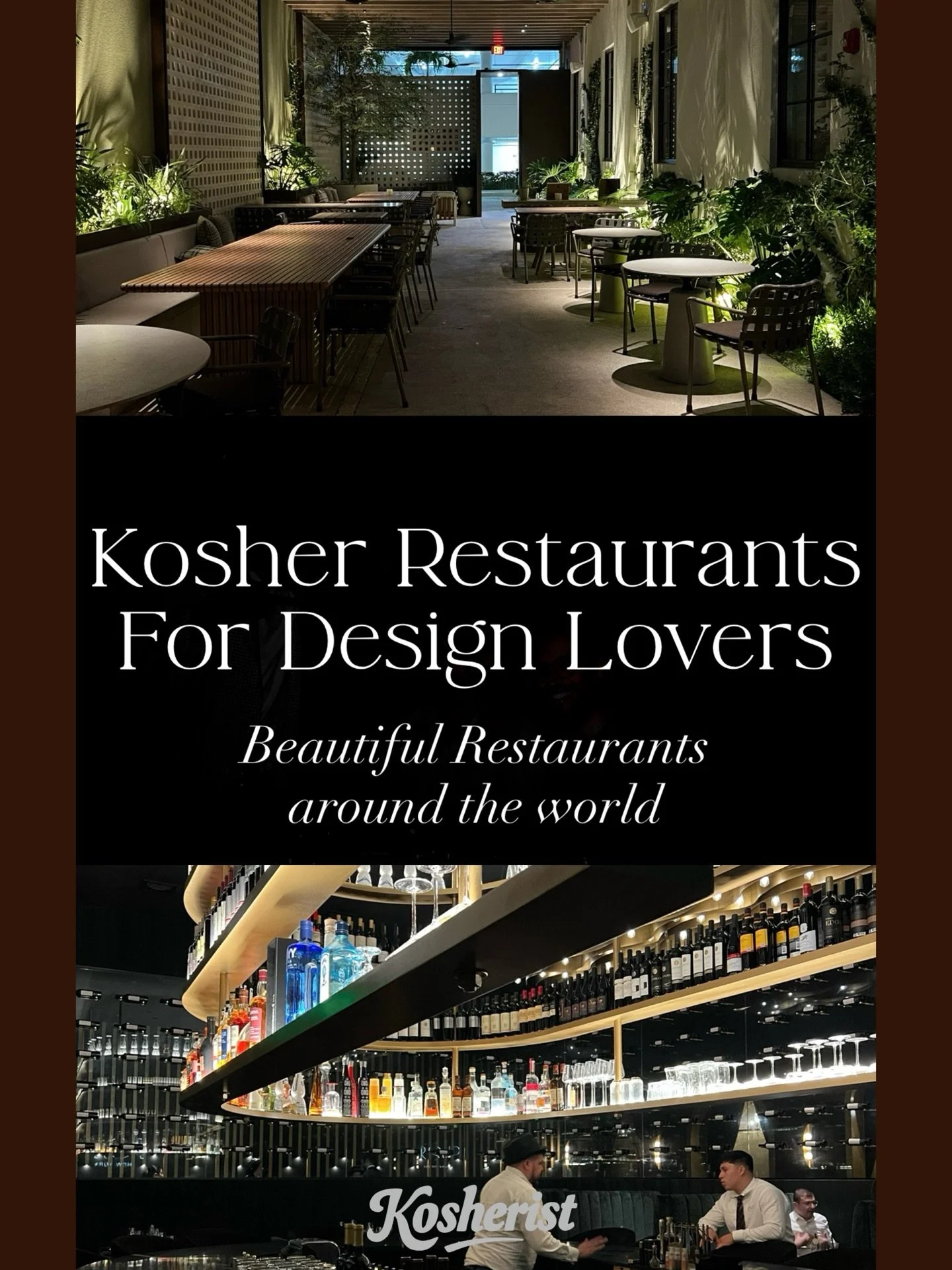 Kosher Restaurants for Design Lovers: Beautiful Restaurants around the world. 

Liba, Williamsburg

Refined Mediterranean Restaurant in heart of Williamsburg @libanyc 

📍 107 N 12th St, Brooklyn, NY 11249
✡️ Mehadrin Kashrus, Rabbi Avrohom Marmostei
