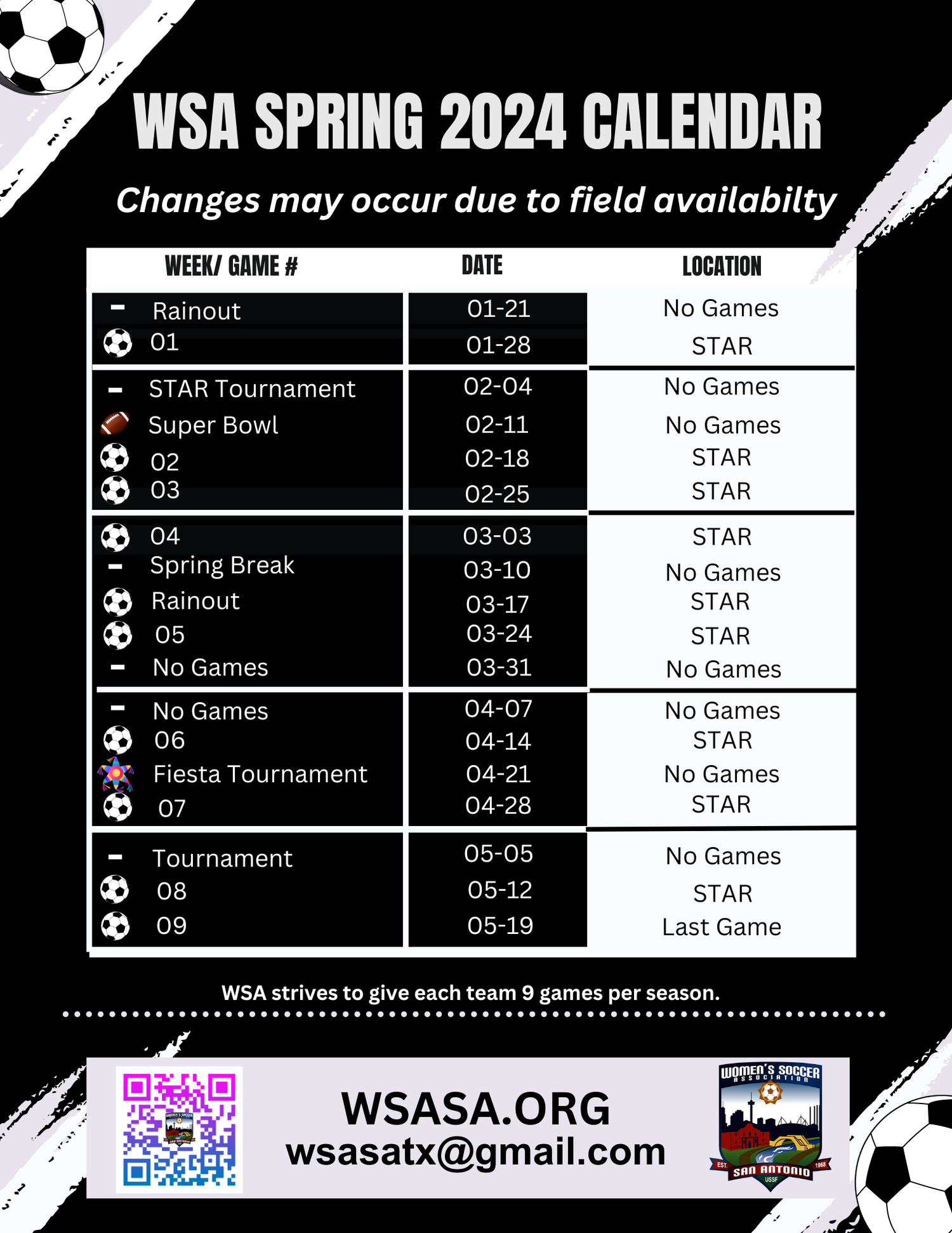 Schedules — WSA Women's Soccer Association