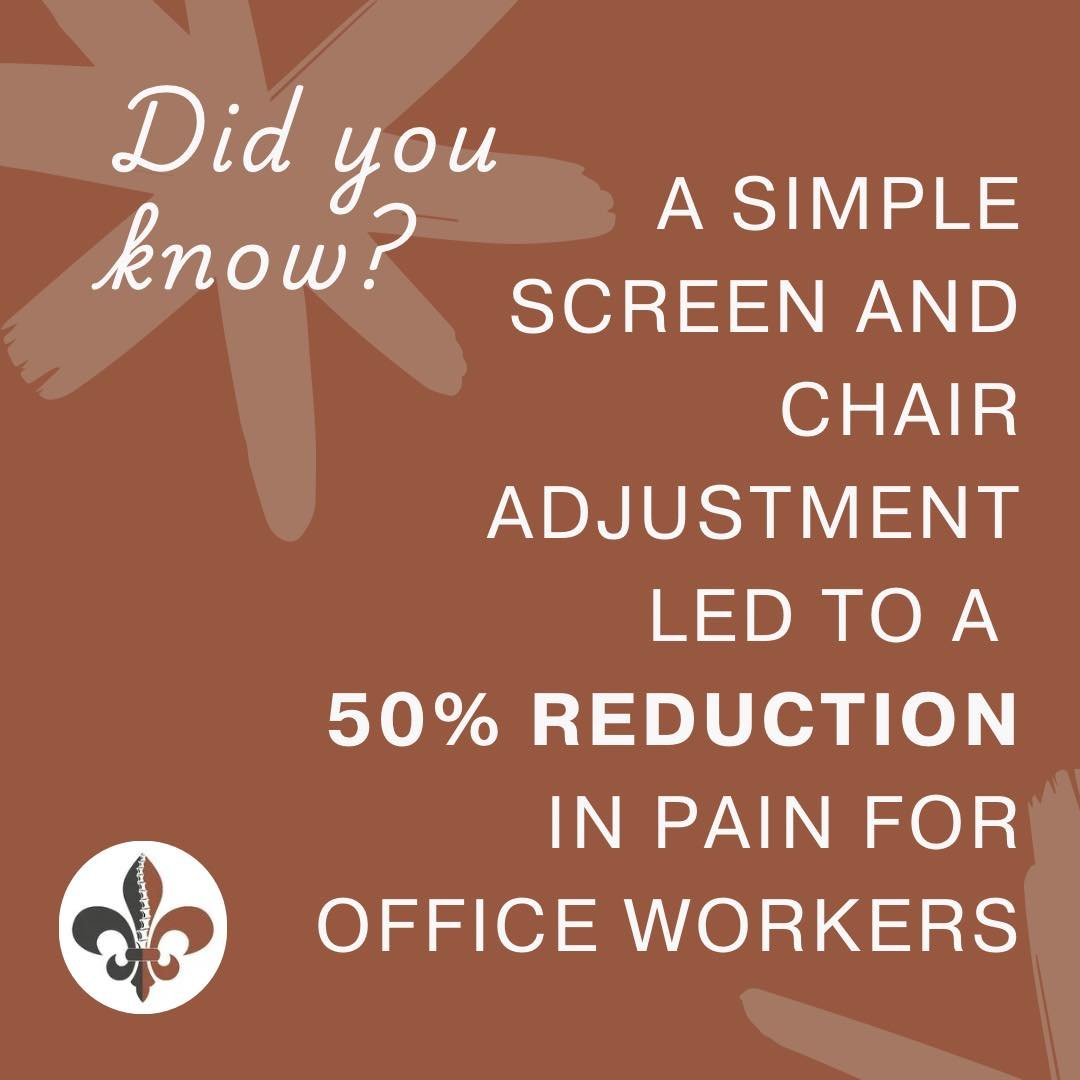 Do you struggle with neck or upper back pain at your desk? 

One study showed that a simple screen and chair adjustment led to a 50% drop in pain for an office worker! 

Small ergonomic changes can make a big difference.

Want to feel the difference 