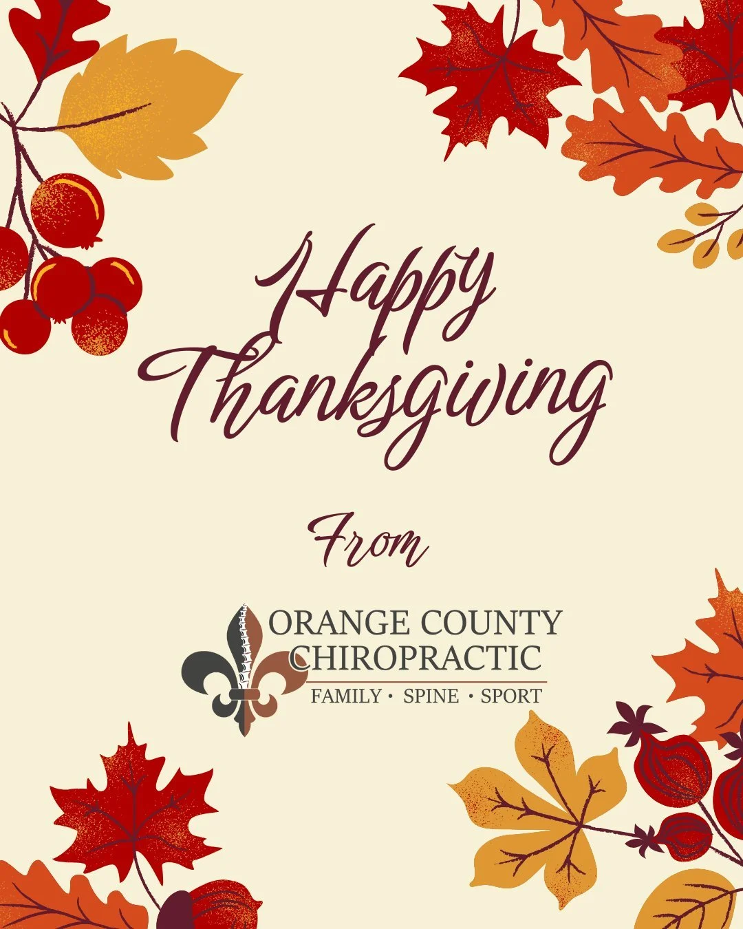 May your turkey be tender, your pie plentiful, and your relatives on their best behavior.

We&rsquo;re so thankful for our amazing patients and community that make every year something to celebrate.

Have a wonderful Thanksgiving filled with good foo