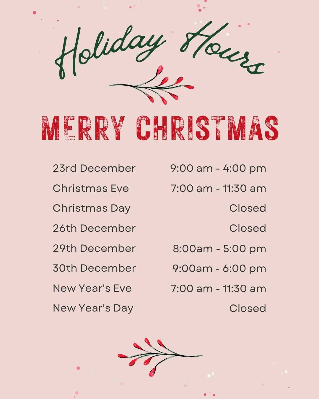 Our holiday hours are officially set, and the countdown to the busiest season of the year has begun. If you need an adjustment before the celebrations kick in, now is the perfect time to schedule.

We look forward to keeping you moving, merry, and fe