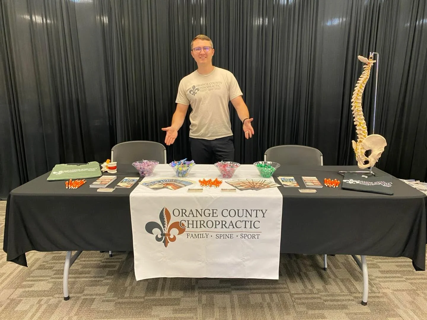 Dr. Hinkle is primed and ready to go for the 2026 Event Vendor Fair at the Orange County Community Center in Paoli. There is food, fun, and one handsome chiropractor so stop by between 1-4 pm today. Thank you Log Creek Creations and Cassidy King Tech