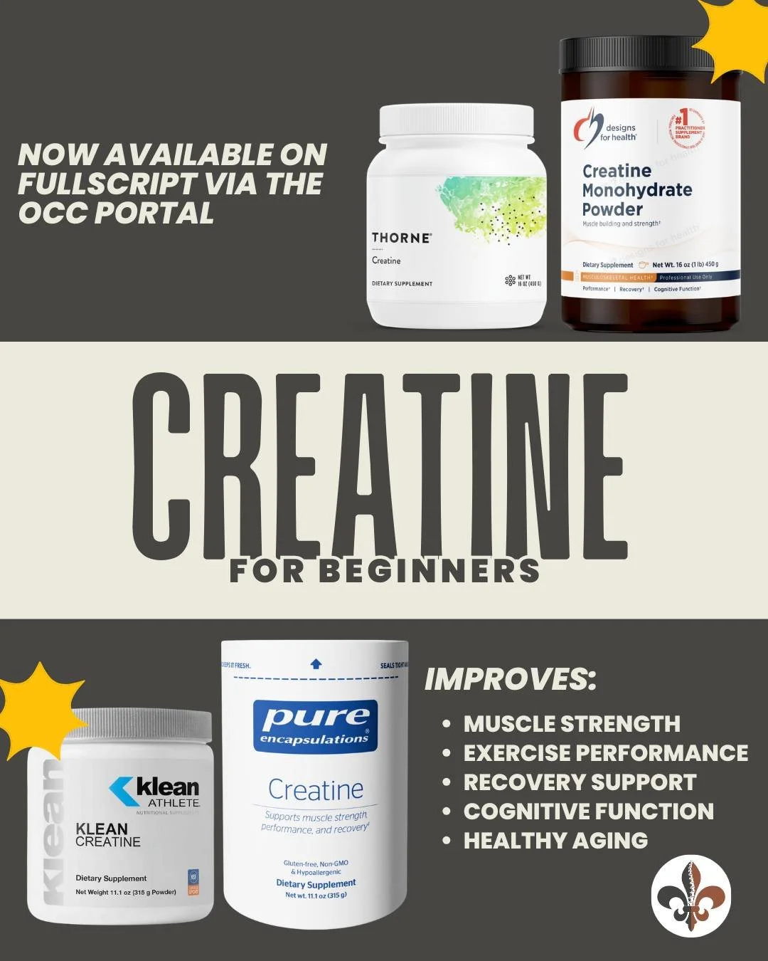 Dr. Hinkle has curated a list of trusted creatine options for anyone interested in beginning supplementation.

https://us.fullscript.com/plans/occ-creatine-options-for-beginners

These recommendations are available through Fullscript, a reliable, pro