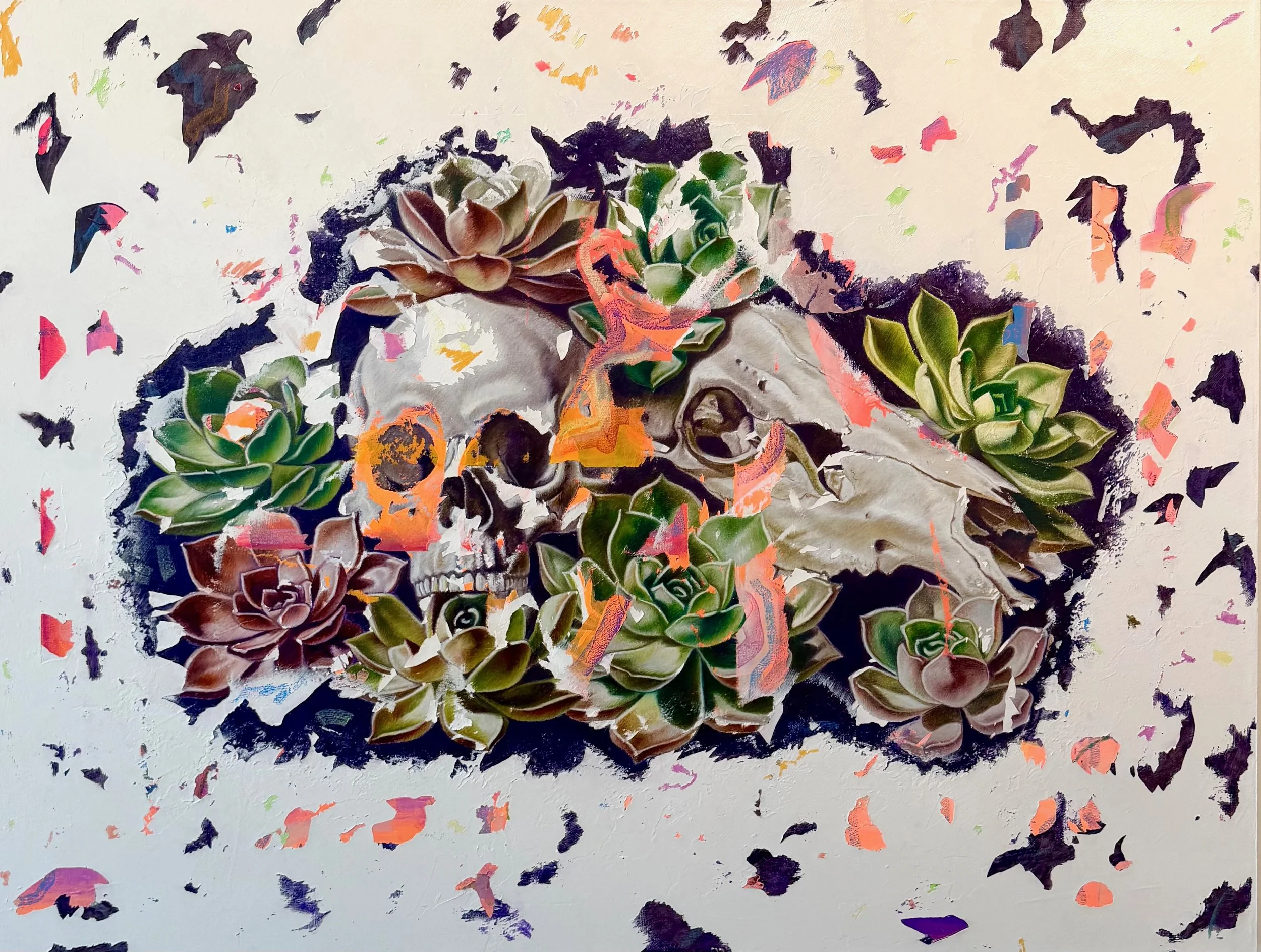 Alchemical Bonds 
2026, Oil, acrylic and oil pastel on canvas, 38 x 50”
