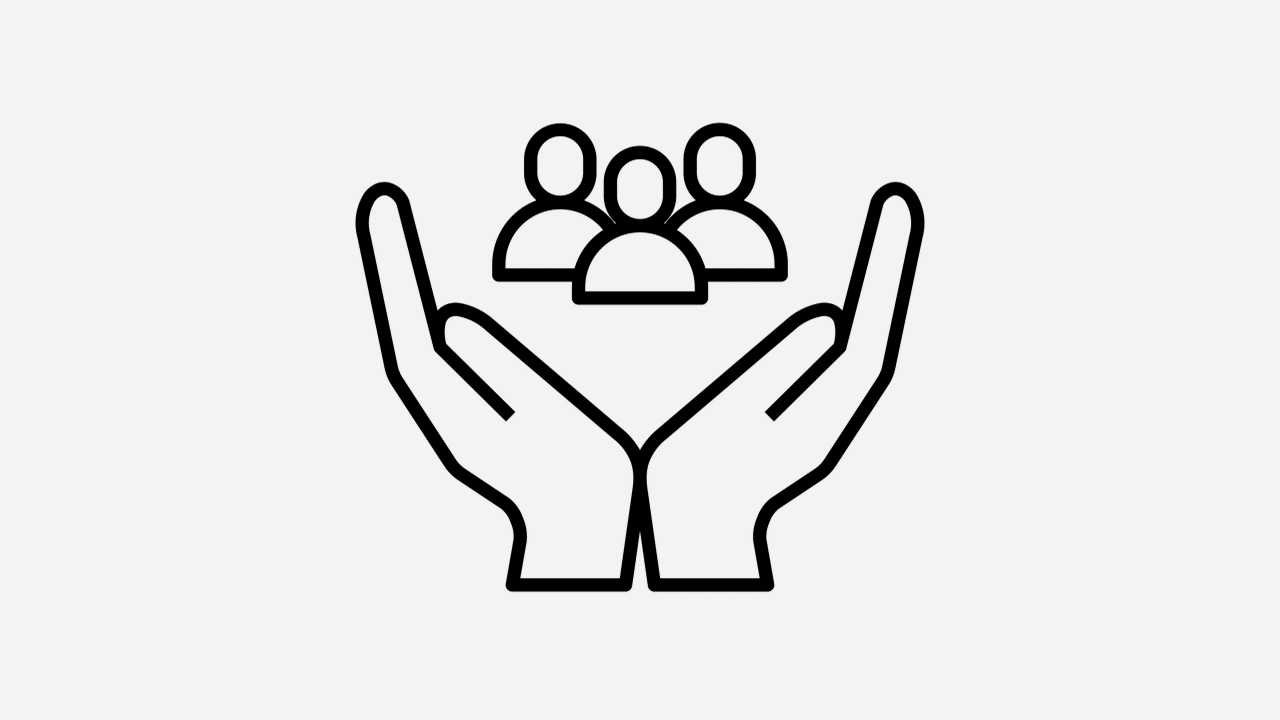 Hands holding group of people icon