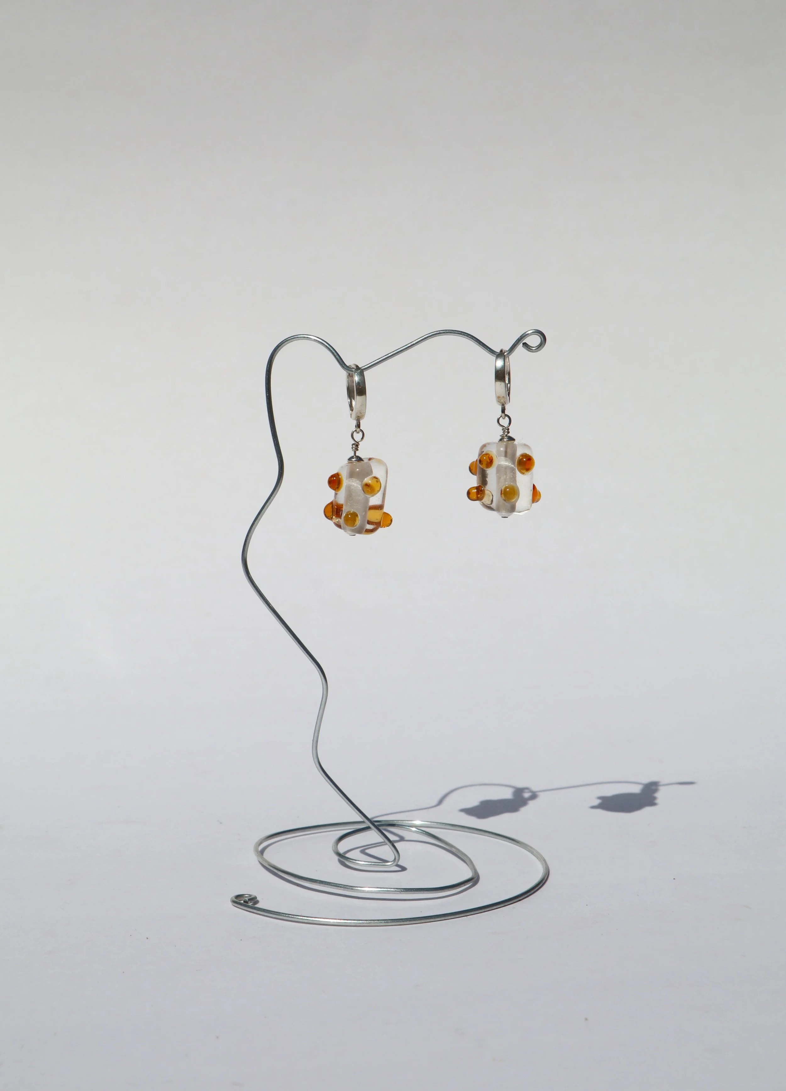 Amber Orange Transparent Glass Earrings