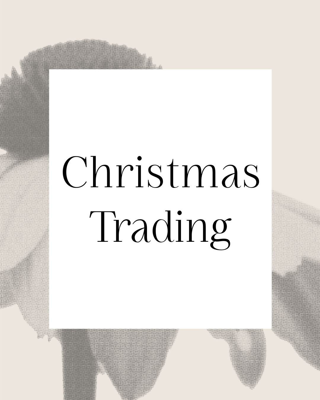 Some of our trading hours look a little different over the festive period 🎅🏻 

Christmas Eve
Open for Shopping/Vouchers only 8.30 - 12.30pm

Christmas Day until Sunday 4th January
Beauties at Rest

Monday 5th January
Back to usual trading hours

We