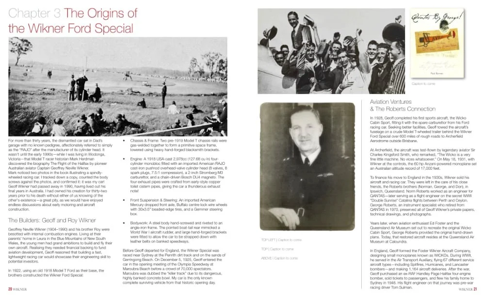 Black and white collage featuring a historic airplane, a group of people, and a portrait of a man. Some parts include documents and newspaper clippings related to aviation history.