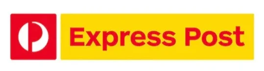 Express Post logo with a red circle and white arrow icon, and yellow background with red text.