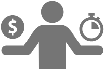 Icon of a person with dollar sign and clock in each hand.