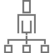 A flowchart diagram with a start point at the top connected to three boxes below.